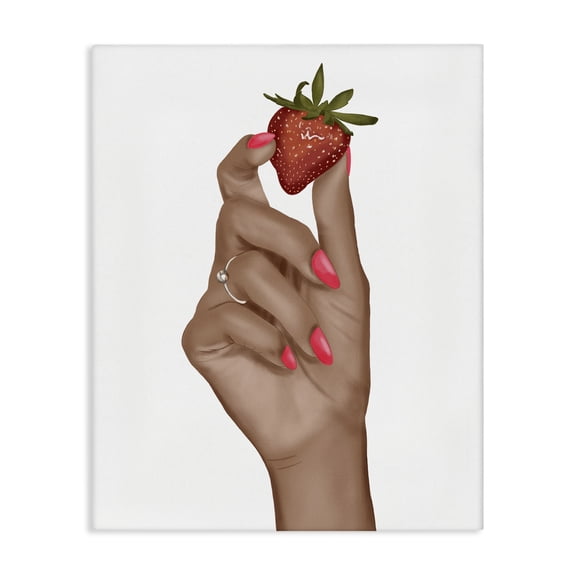 Stupell Industries Holding Juicy Strawberry People Painting Wrapped Canvas Art Print Wall Art, 16 x 20