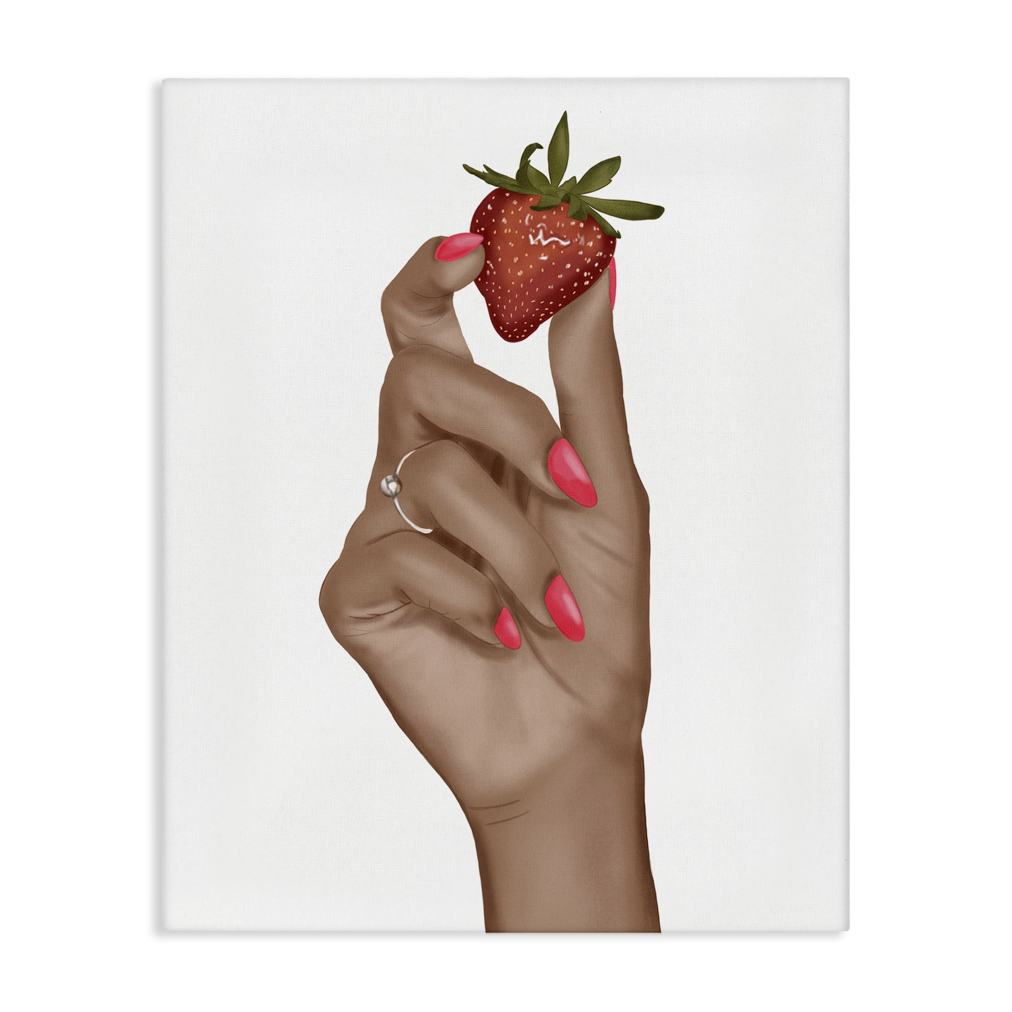 Stupell Industries Holding Juicy Strawberry People Painting Wrapped Canvas Art Print Wall Art, 36 x 48