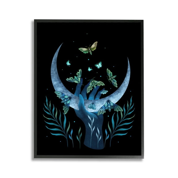 Stupell Industries Holding Moon with Moths Animals & Insects Painting Black Framed Art Print Wall Art, 11 x 14