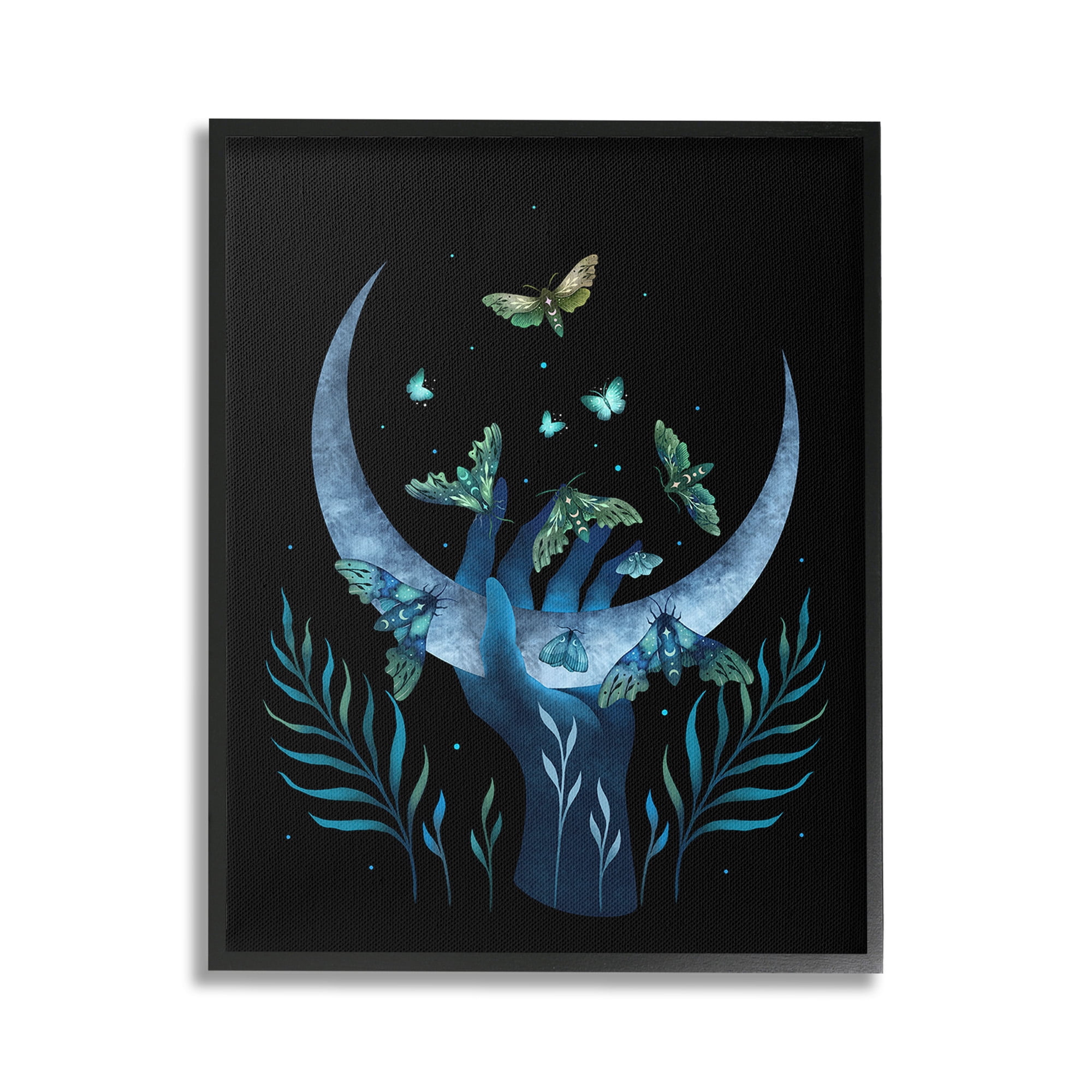 Stupell Industries Holding Moon with Moths Animals & Insects Painting Black Framed Art Print Wall Art, 24 x 30
