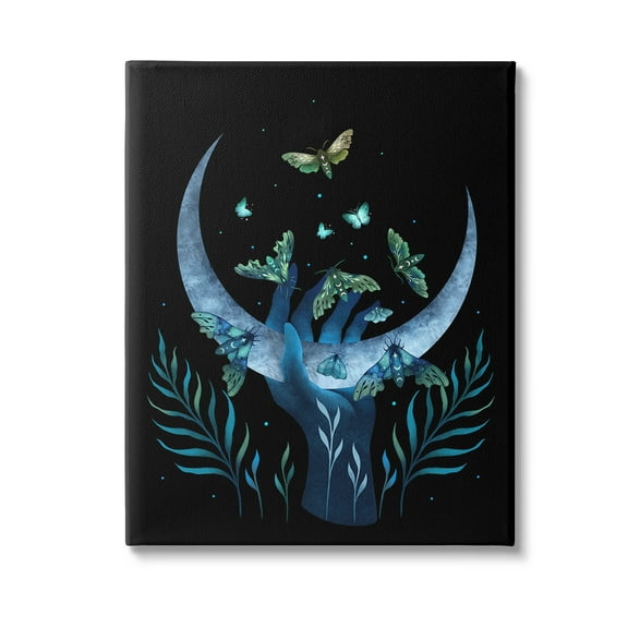Stupell Industries Holding Moon with Moths Animals & Insects Painting Gallery Wrapped Canvas Art Print Wall Art, 16 x 20