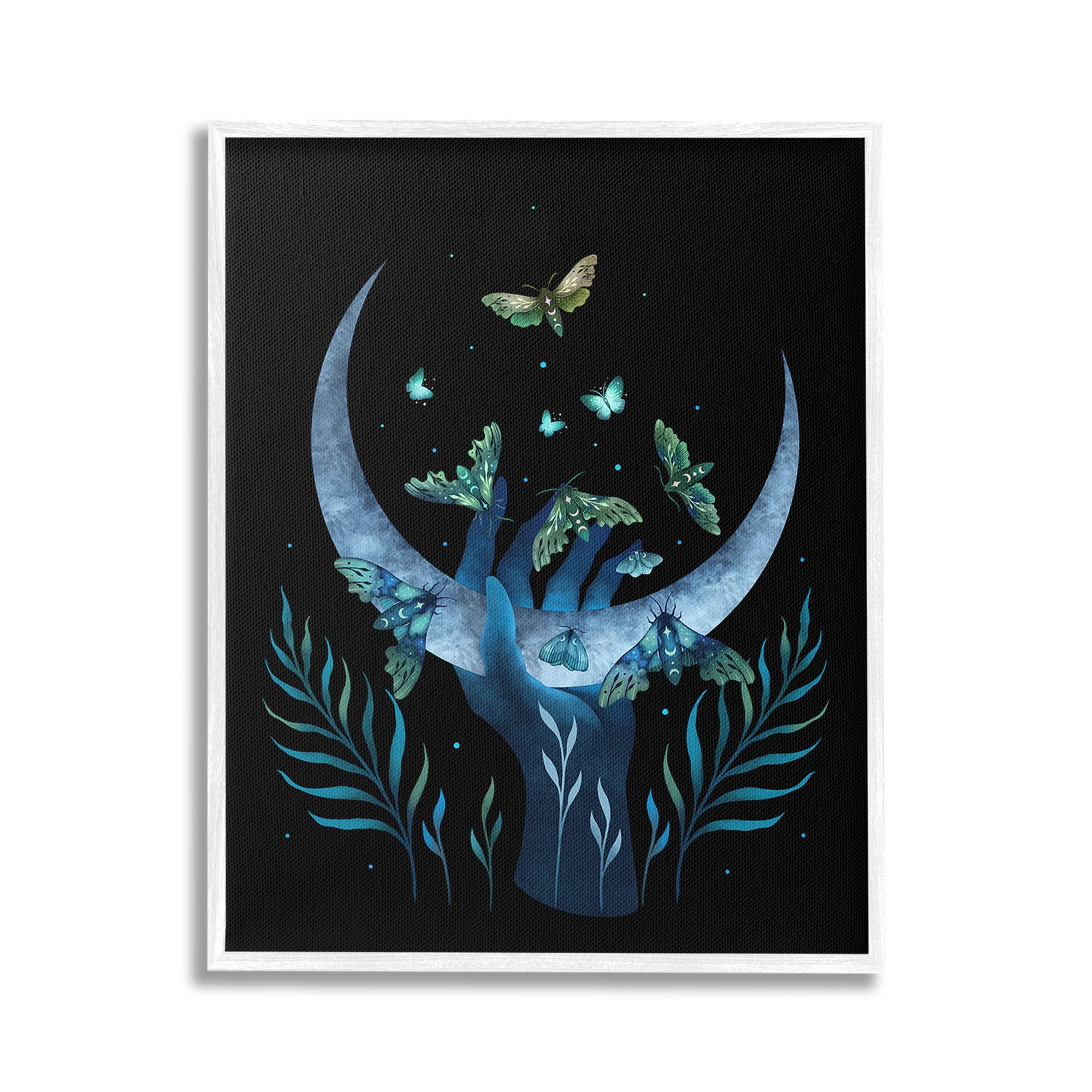 Stupell Industries Holding Moon with Moths Animals & Insects Painting White Framed Art Print Wall Art, 24 x 30