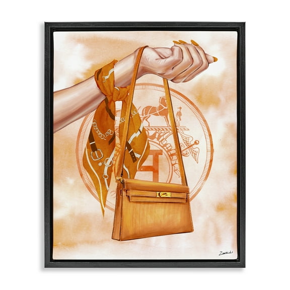 Stupell Industries Holding Orange Handbag Fashion Painting Black Floater Framed Canvas Art Print Wall Art, 17 x 21