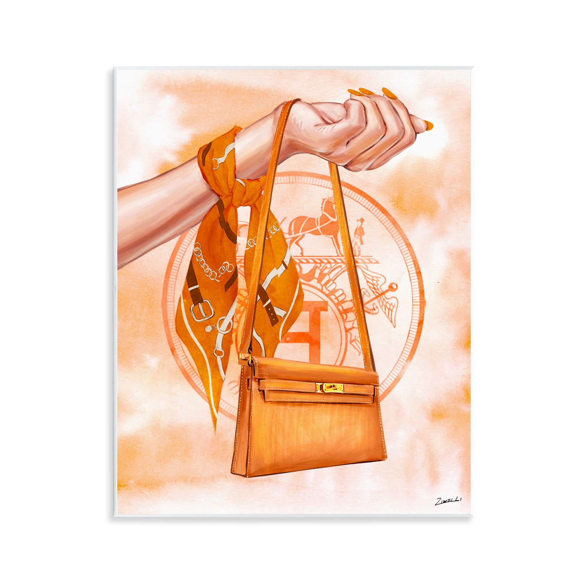 Stupell Industries Holding Orange Handbag Fashion Painting Unframed Art Print Wall Art, 11 x 14