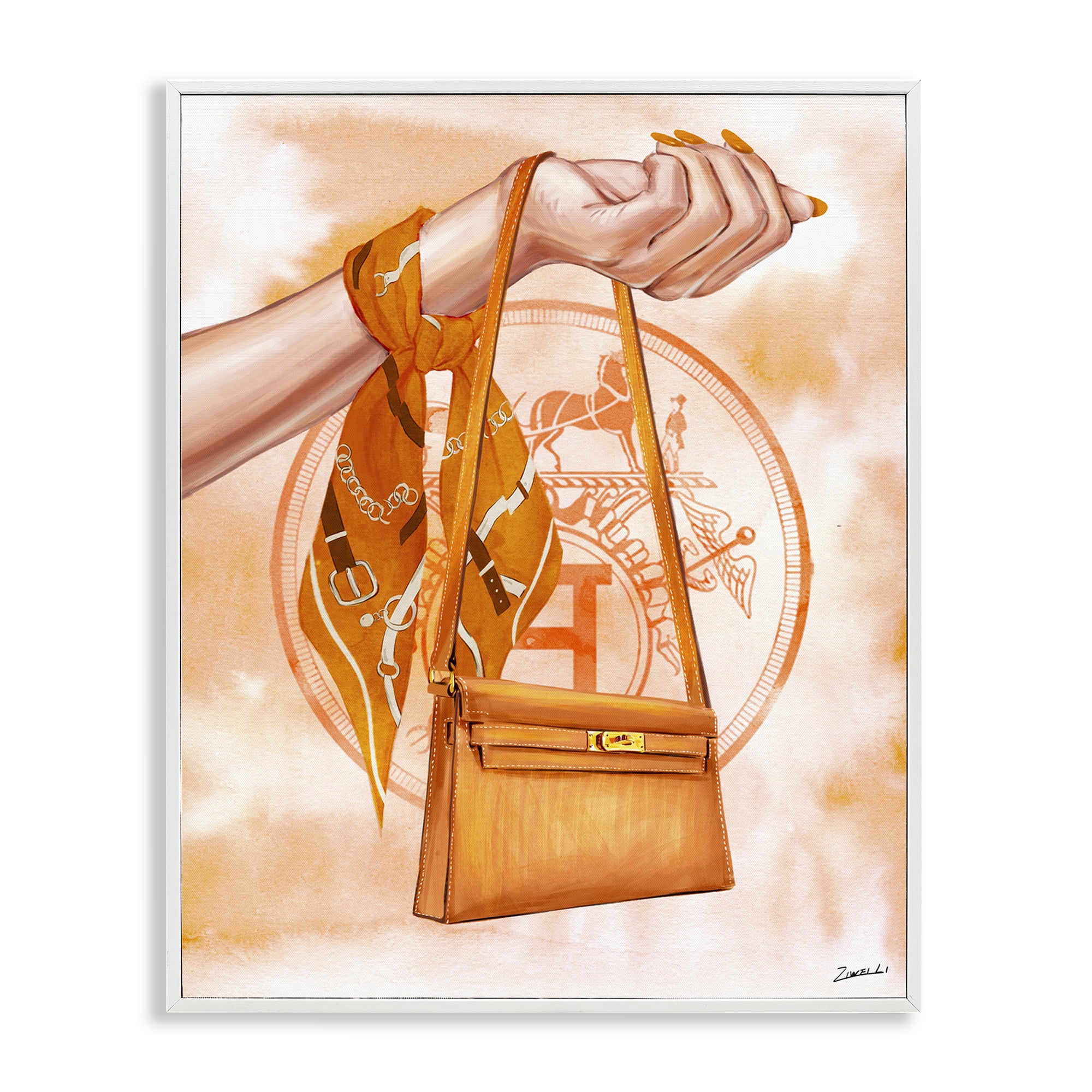 Stupell Industries Holding Orange Handbag Fashion Painting White Framed Art Print Wall Art, 24 x 30