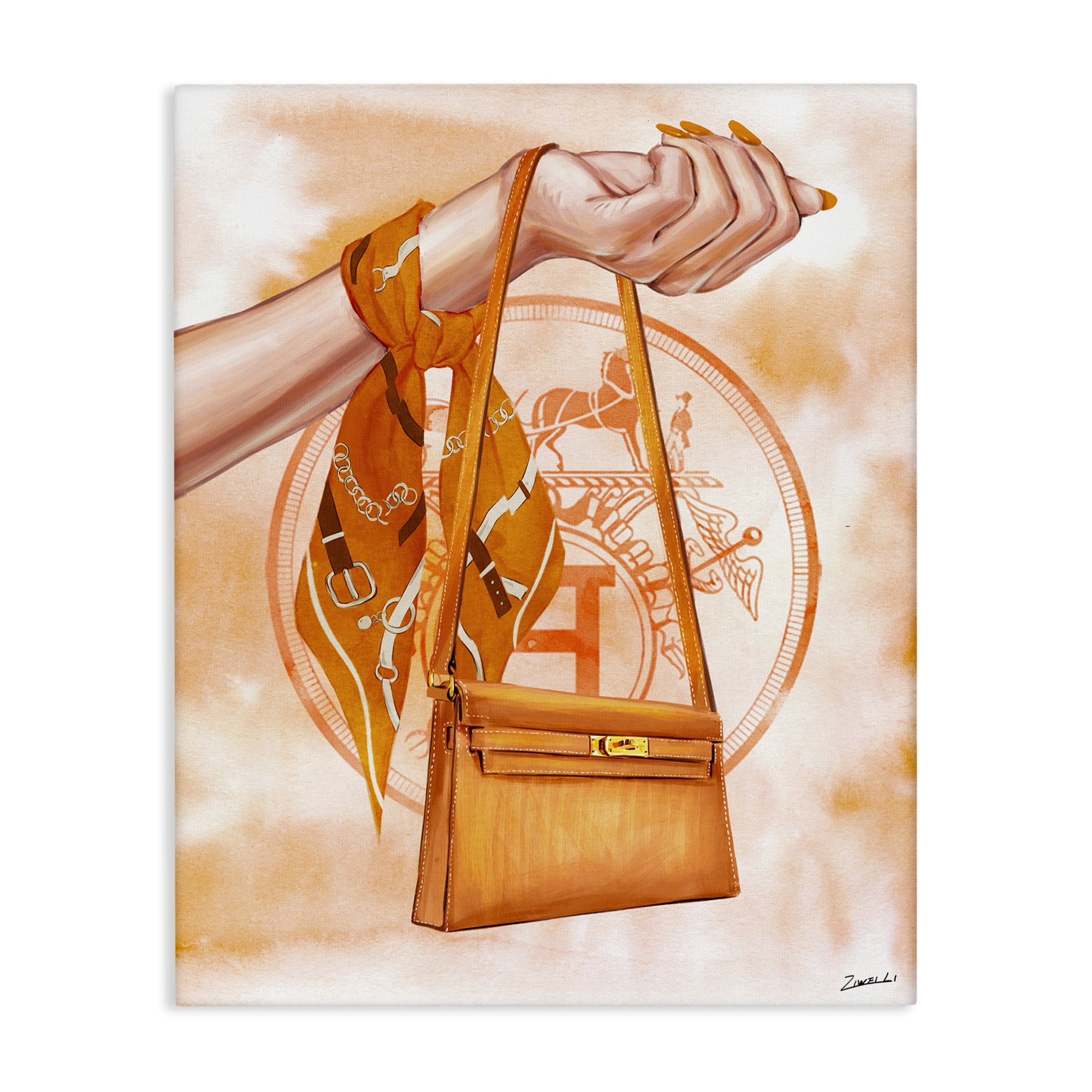 Stupell Industries Holding Orange Handbag Fashion Painting Wrapped Canvas Art Print Wall Art, 30 x 40