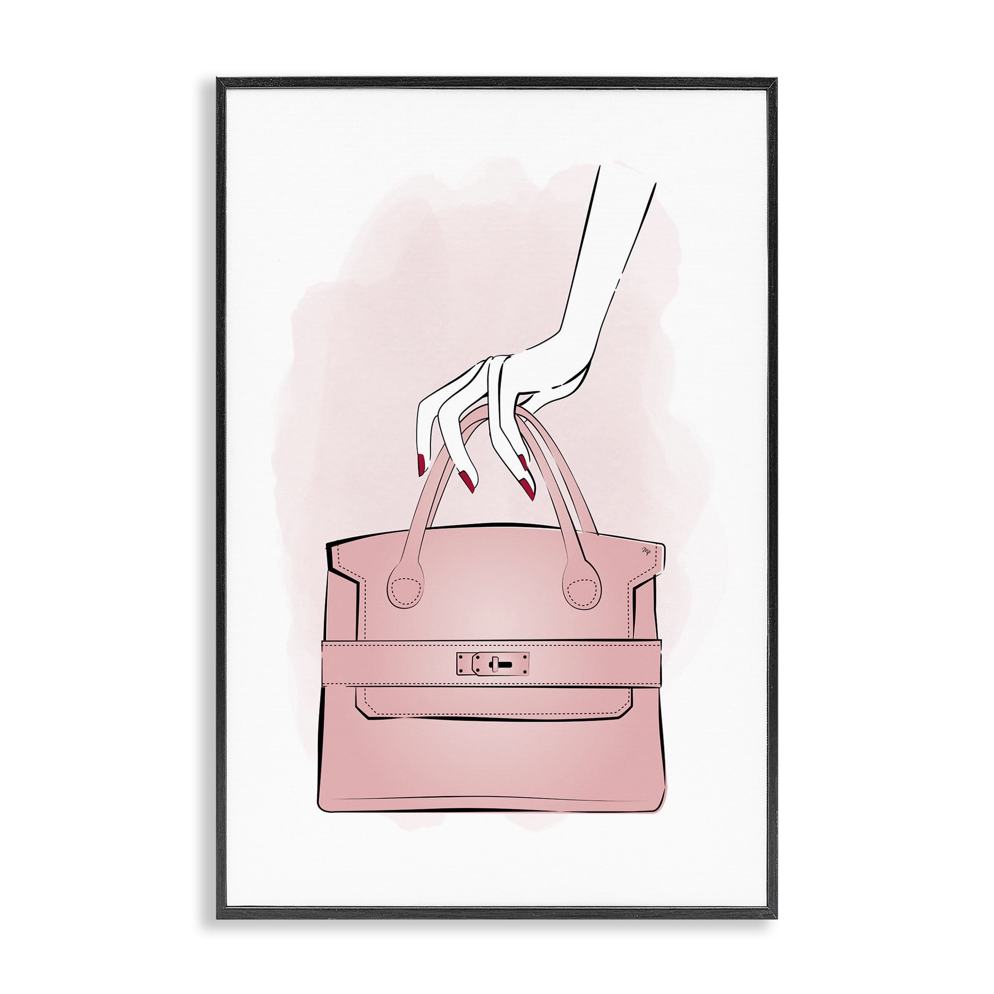 Stupell Industries Holding Pink Purse Beauty & Fashion Painting Black Framed Art Print Wall Art, 16 x 24