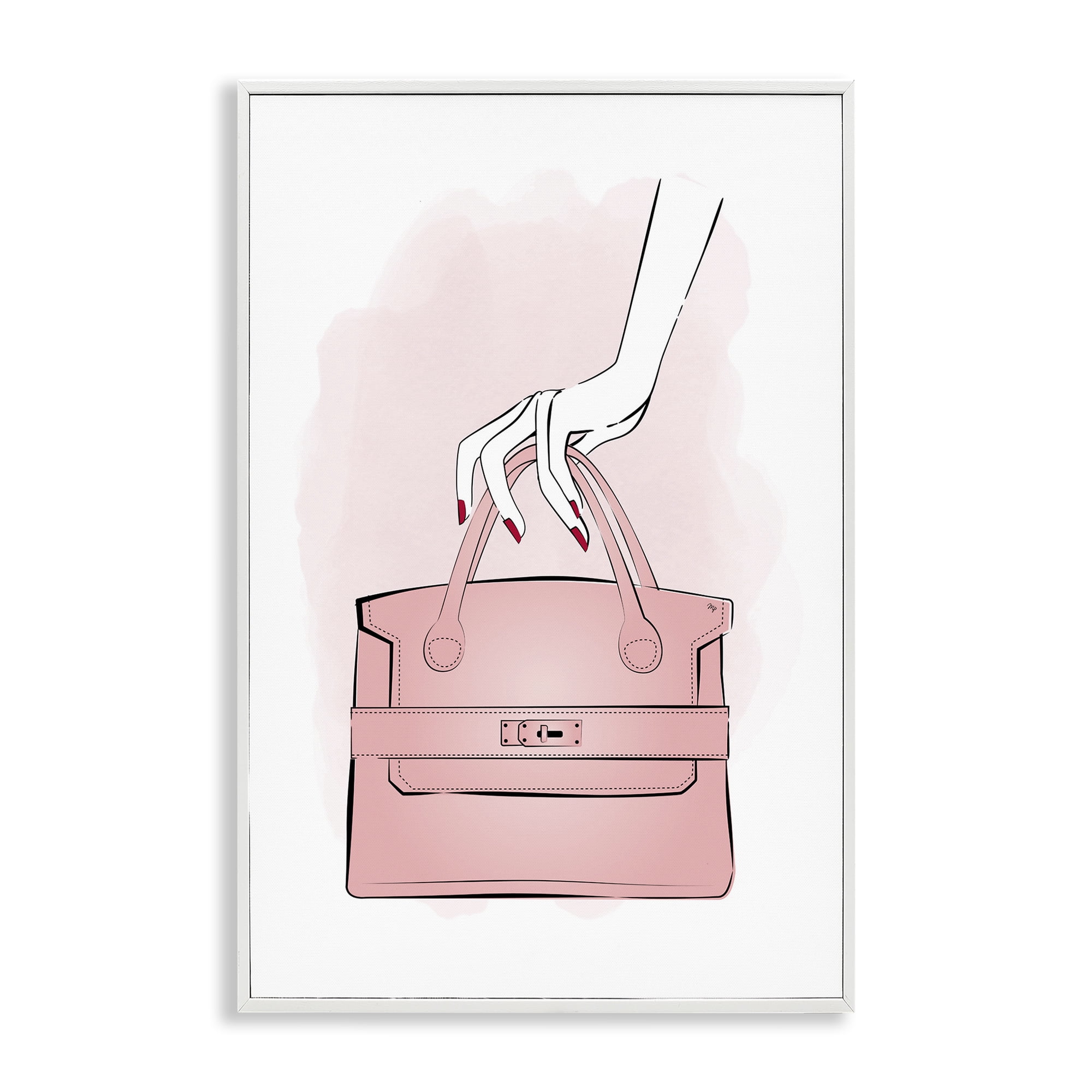 Stupell Industries Holding Pink Purse Beauty & Fashion Painting White Framed Art Print Wall Art, 16 x 24
