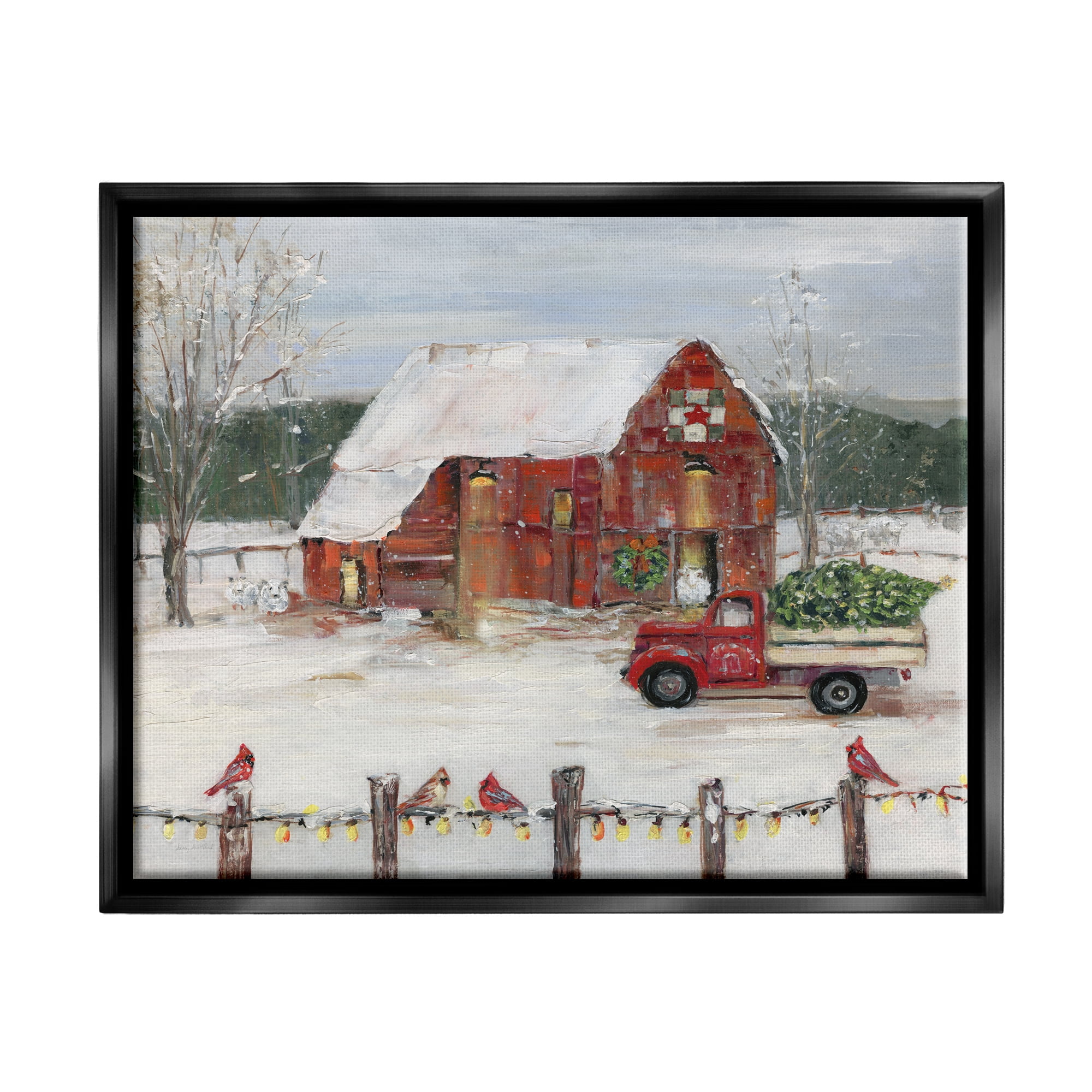 Stupell Industries Holiday Barn Winter Scene Holiday Painting Black Floater Framed Art Print Wall Art