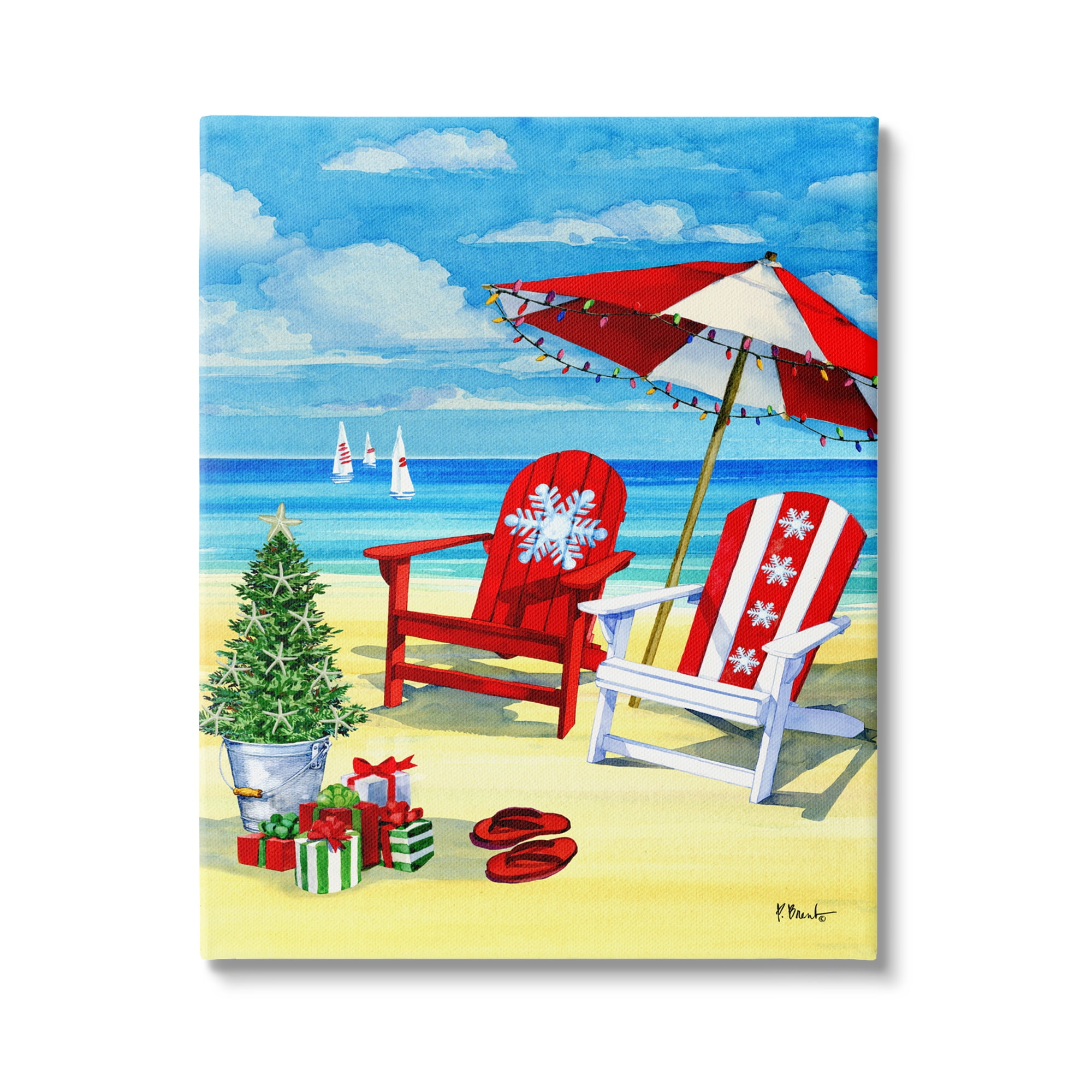 Stupell Industries Holiday Beach Scenery Holiday Painting Gallery Wrapped Canvas Print Wall Art, 30 x 40