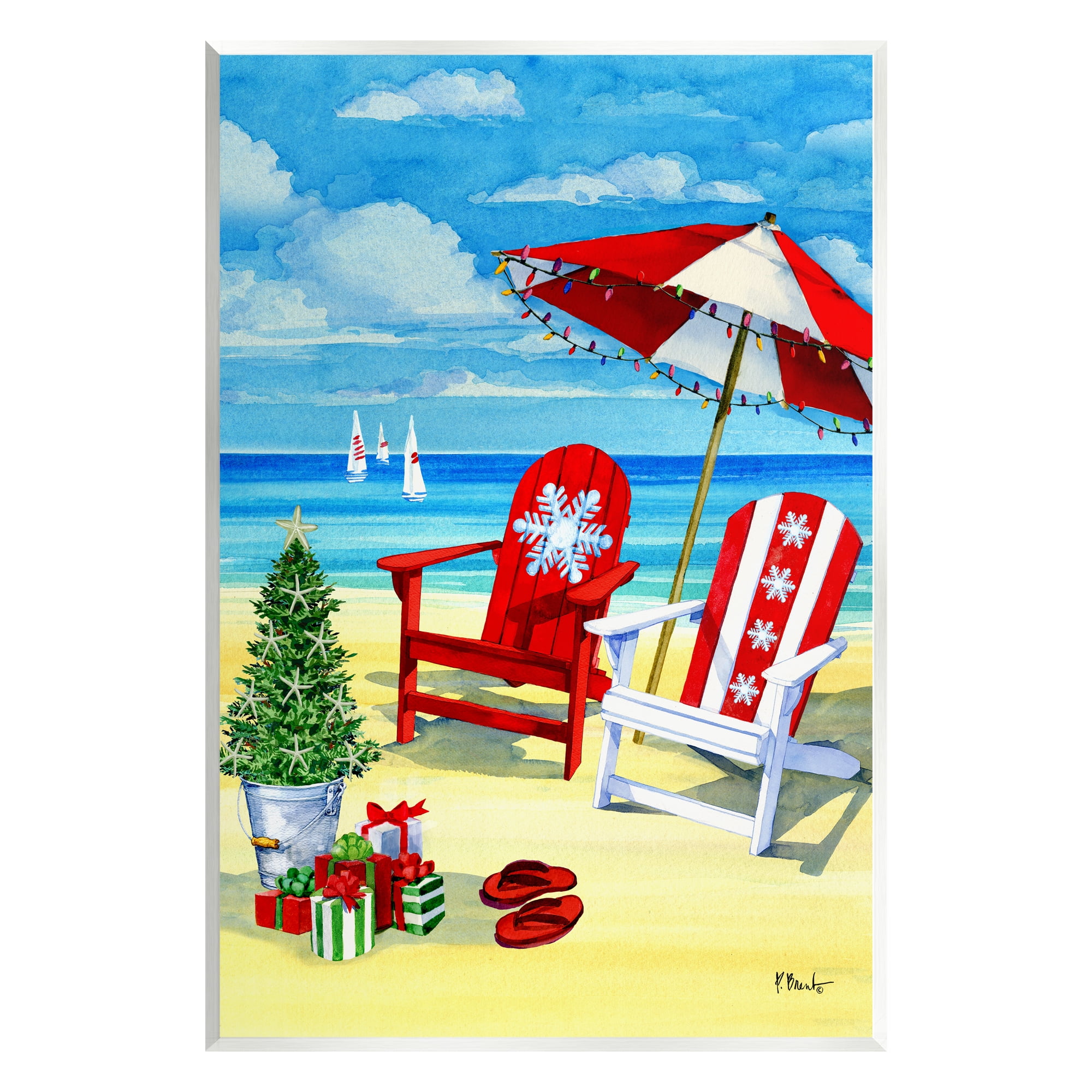Stupell Industries Holiday Beach Scenery Holiday Painting Unframed Art Print Wall Art, 13 x 19