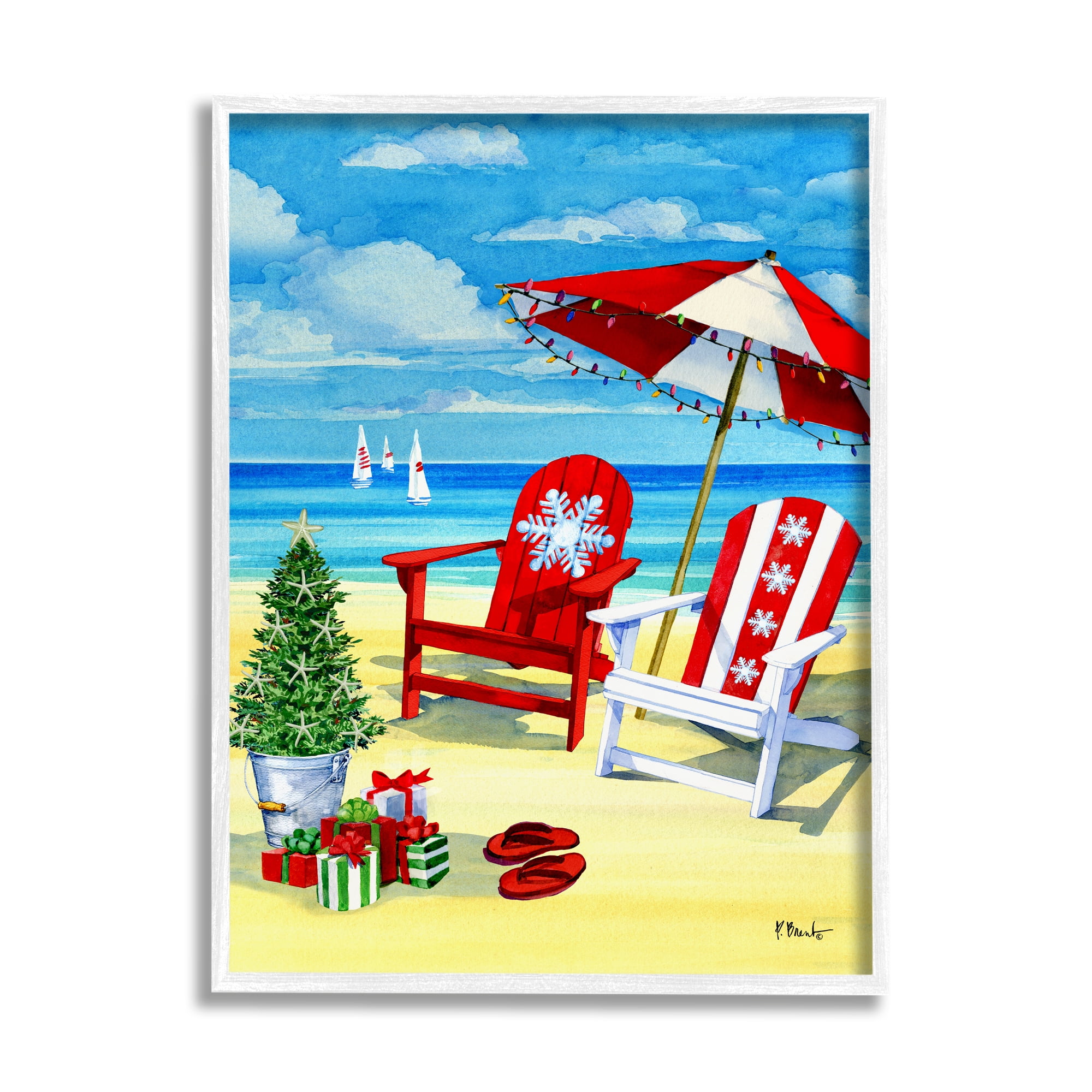 Stupell Industries Holiday Beach Scenery Holiday Painting White Framed Art Print Wall Art, 24 x 30