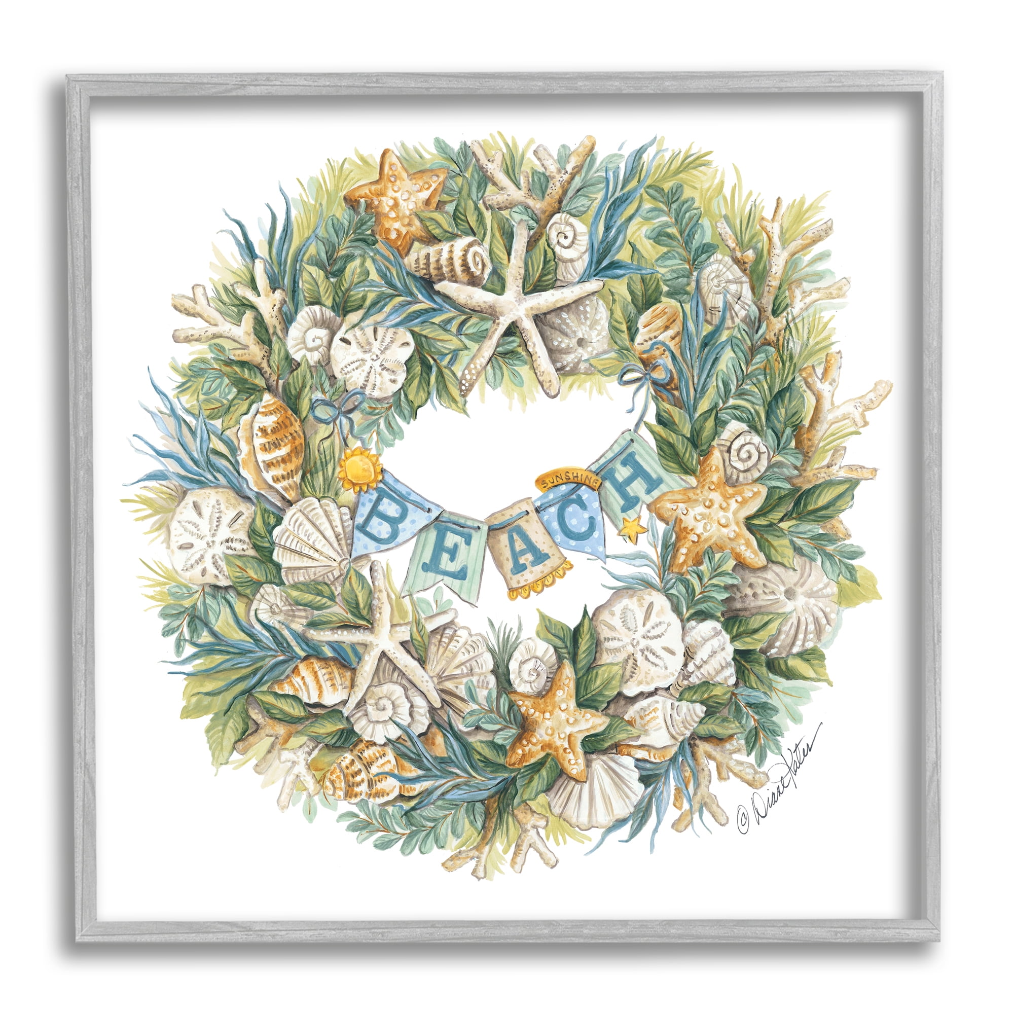 Stupell Industries Holiday Beach Seashell Wreathe Nautical Christmas, 24 x 24,Design by Diane Kater