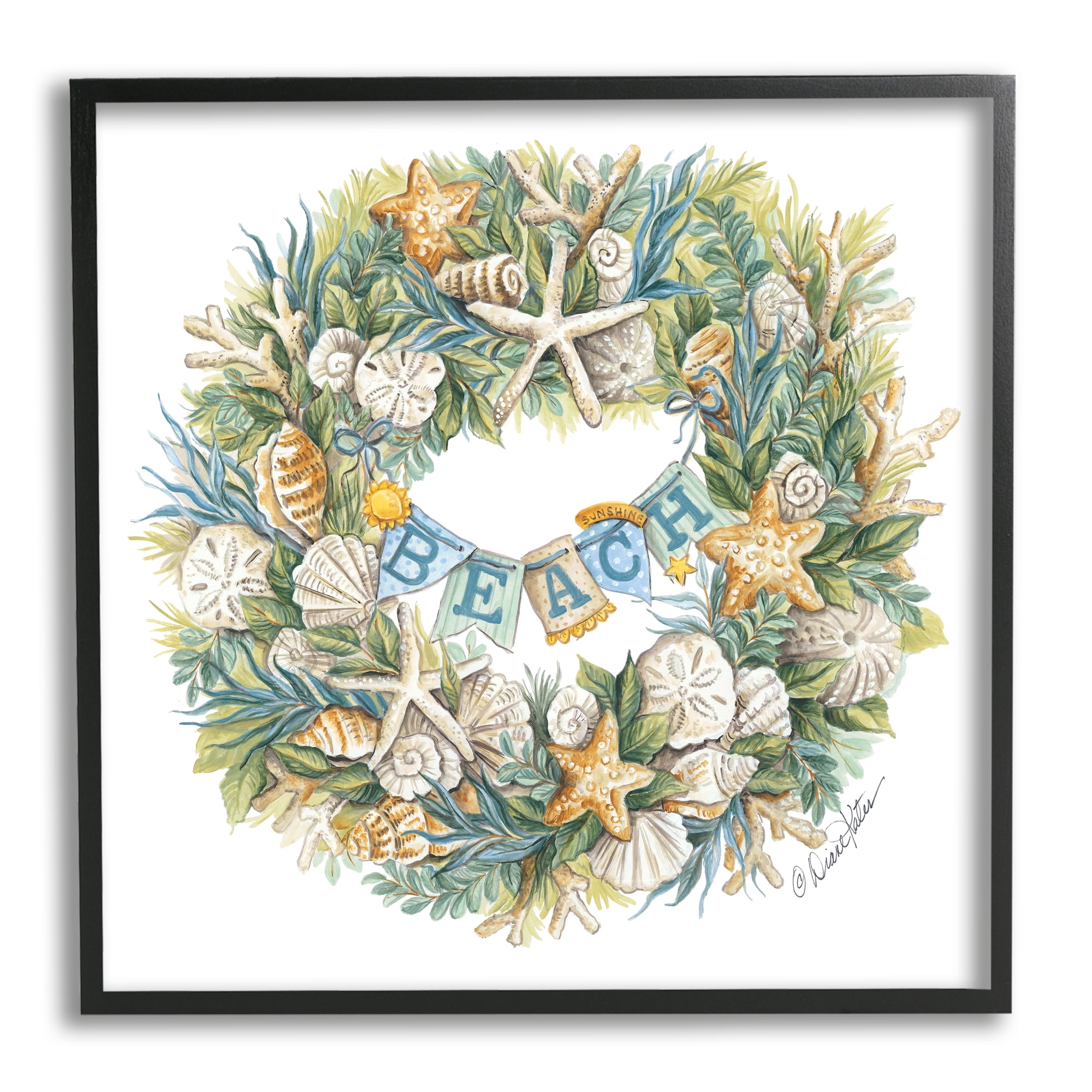 Stupell Industries Holiday Beach Seashell Wreathe Nautical Christmas, 24 x 24,Design by Diane Kater