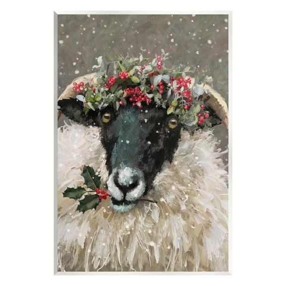 Stupell Industries Holiday Berries Farmhouse Sheep Holiday Painting Unframed Art Print Wall Art