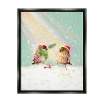 Stupell Industries Holiday Birds & Snowy Rainbow Holiday Painting Black Floater Framed Canvas Art Print Wall Art, 17 x 21