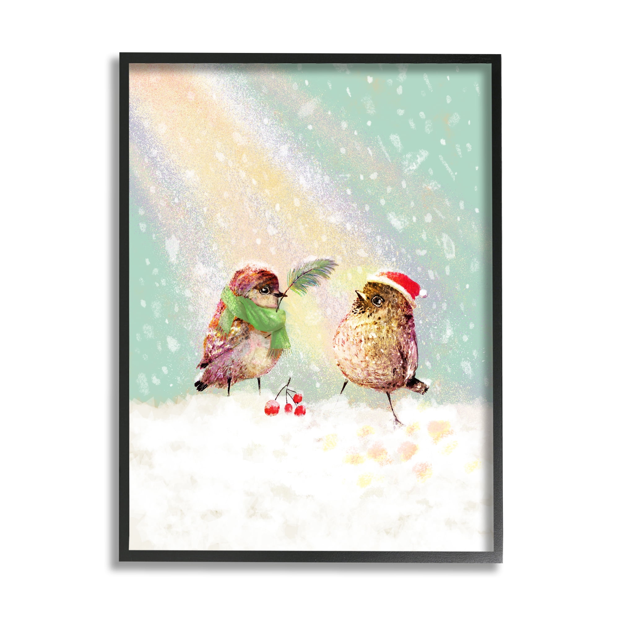 Stupell Industries Holiday Birds & Snowy Rainbow Holiday Painting Black Framed Art Print Wall Art, 24 x 30