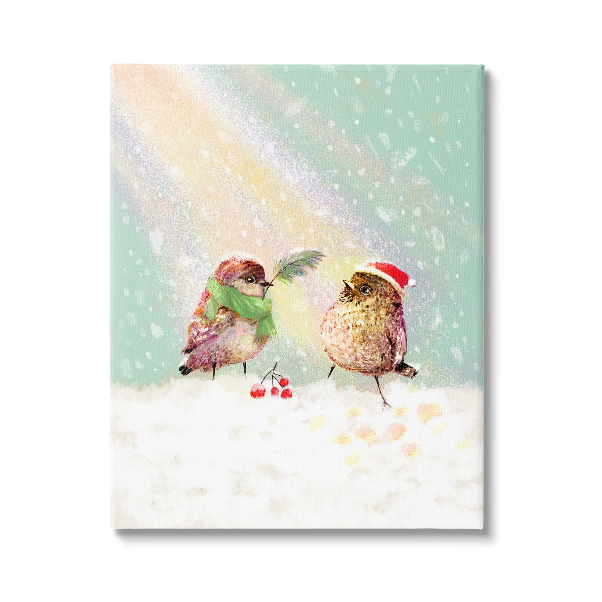 Stupell Industries Holiday Birds & Snowy Rainbow Holiday Painting Gallery Wrapped Art Print Wall Art, 30 x 40