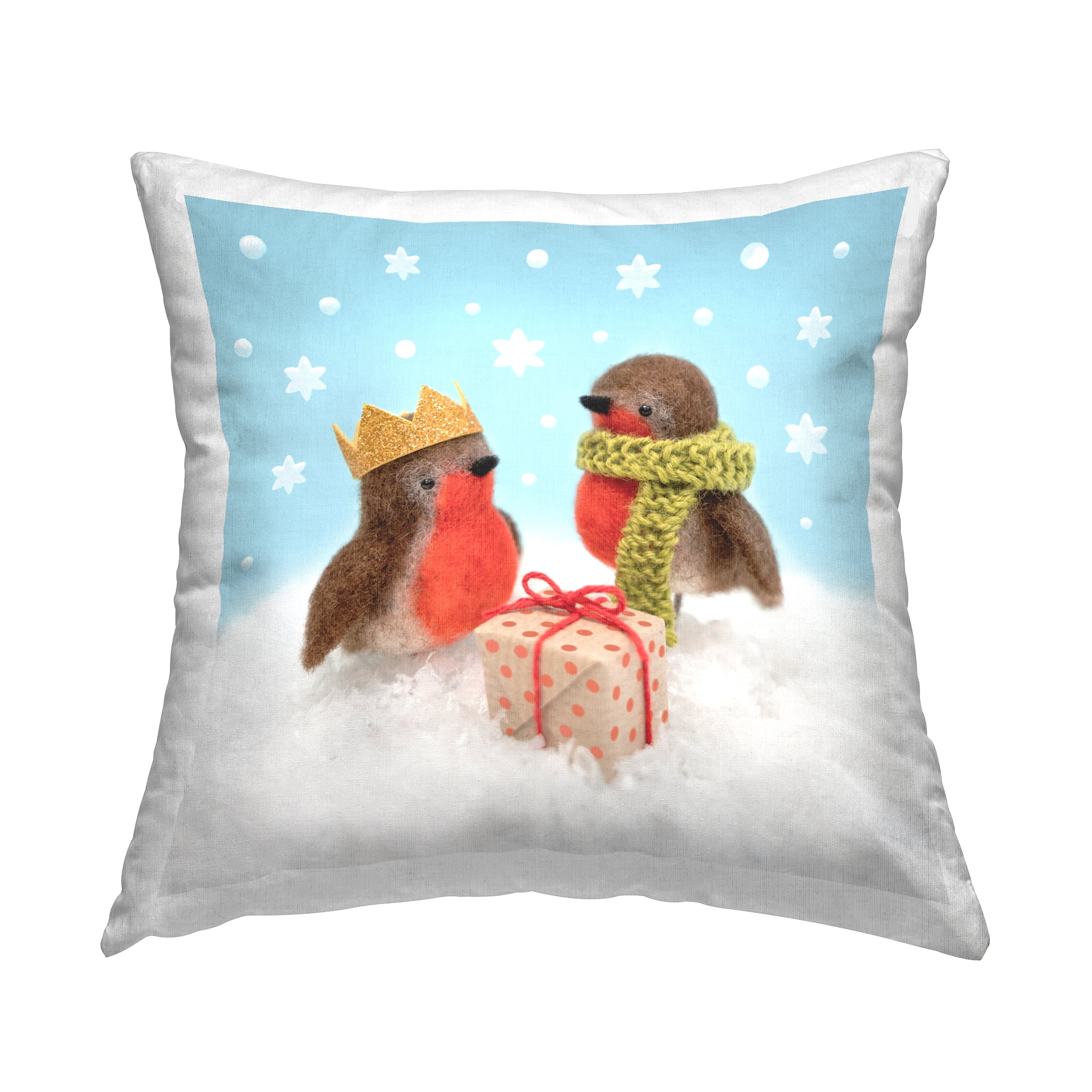 Holiday Birds with Presents Square Decorative Throw Pillow