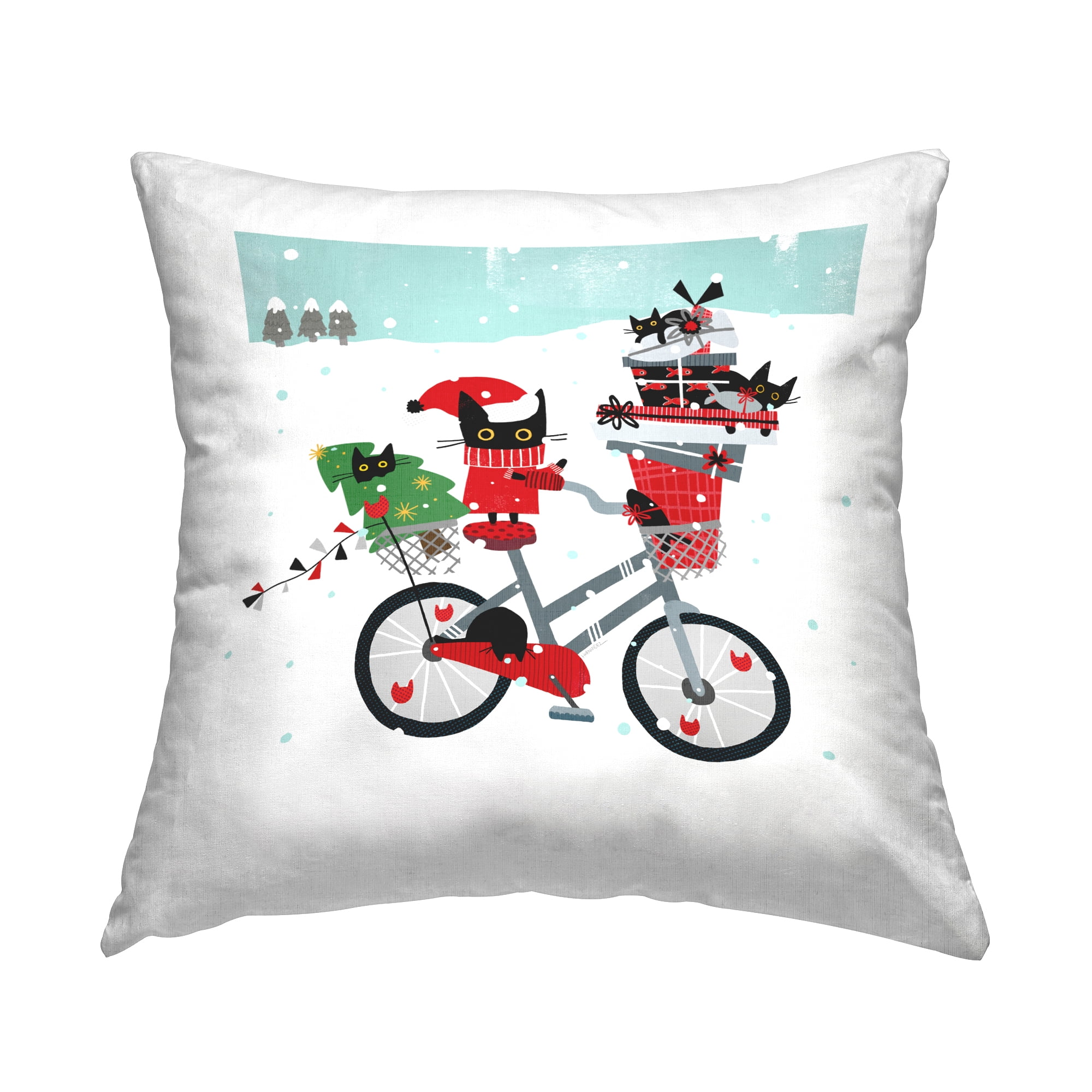 Stupell Industries Holiday Catmas Bicycle Decorative Printed Throw Pillow, 18 x 18