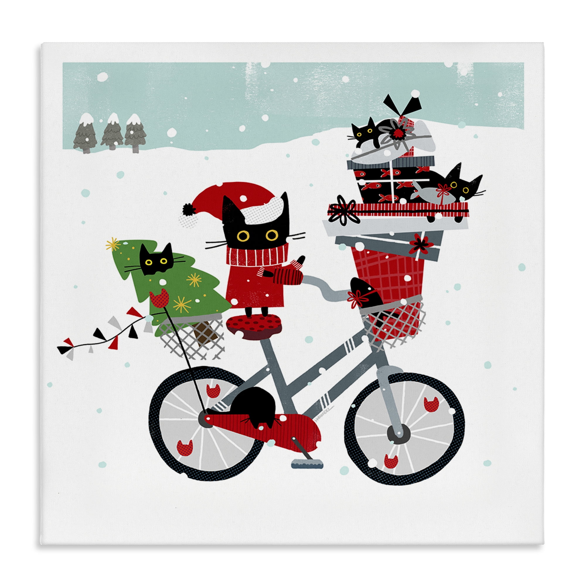 Stupell Industries Holiday Catmas Bicycle Holiday Painting Gallery Wrapped Canvas Art Prints Wall Art, 30 x 30
