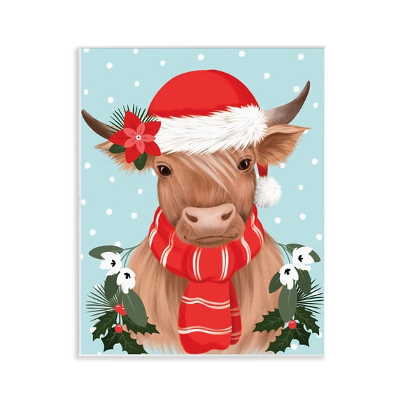 Stupell Industries Holiday Cattle with Holly Berries Animals Painting Unframed Art Print Wall Art, 11 x 14