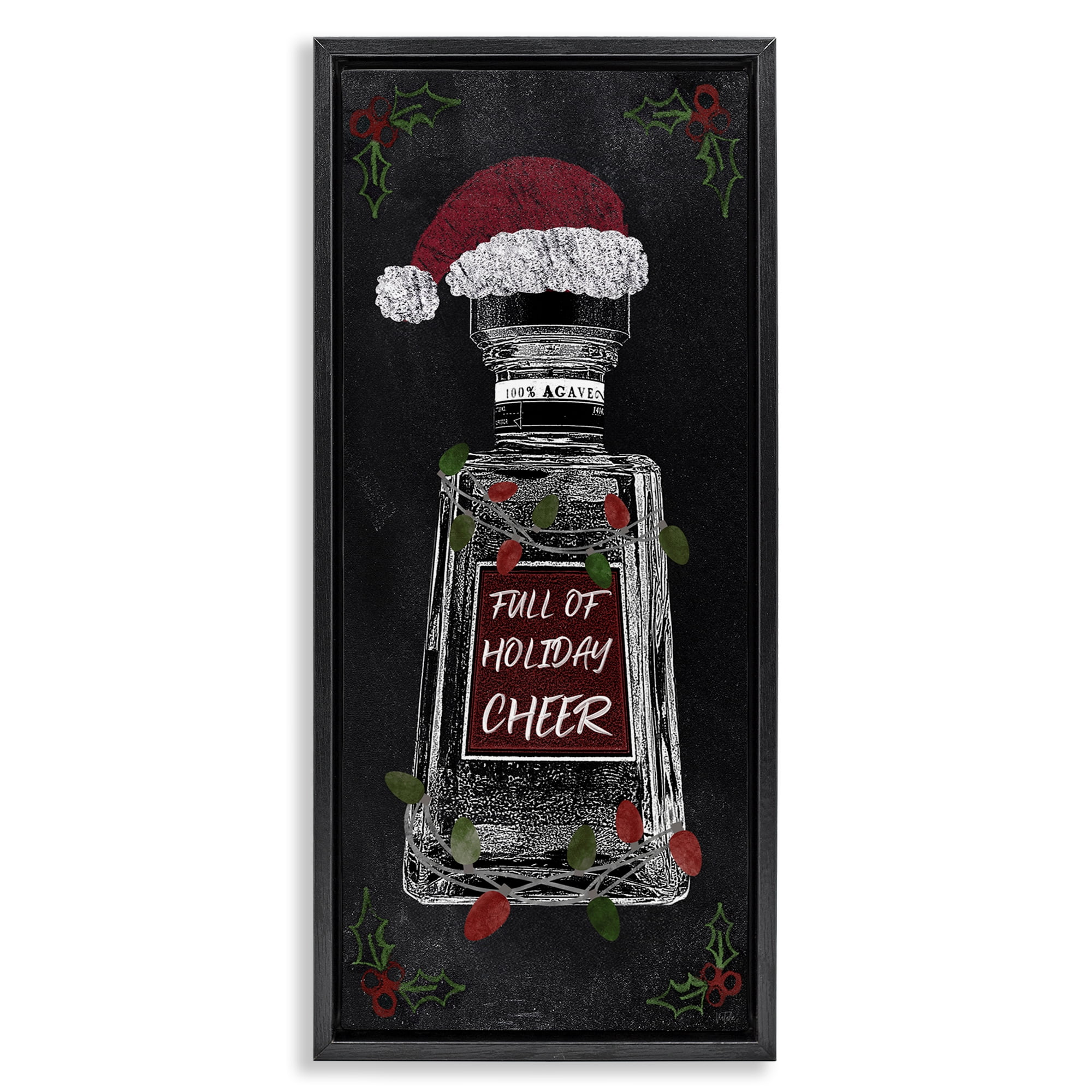 Stupell Industries Holiday Cheer Bottle Holiday Painting Black Floater Framed Canvas Art Prints Wall Art, 15 x 31