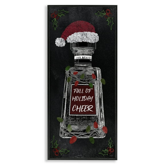 Stupell Industries Holiday Cheer Bottle Holiday Painting Black Framed Art Prints Wall Art, 10 x 24