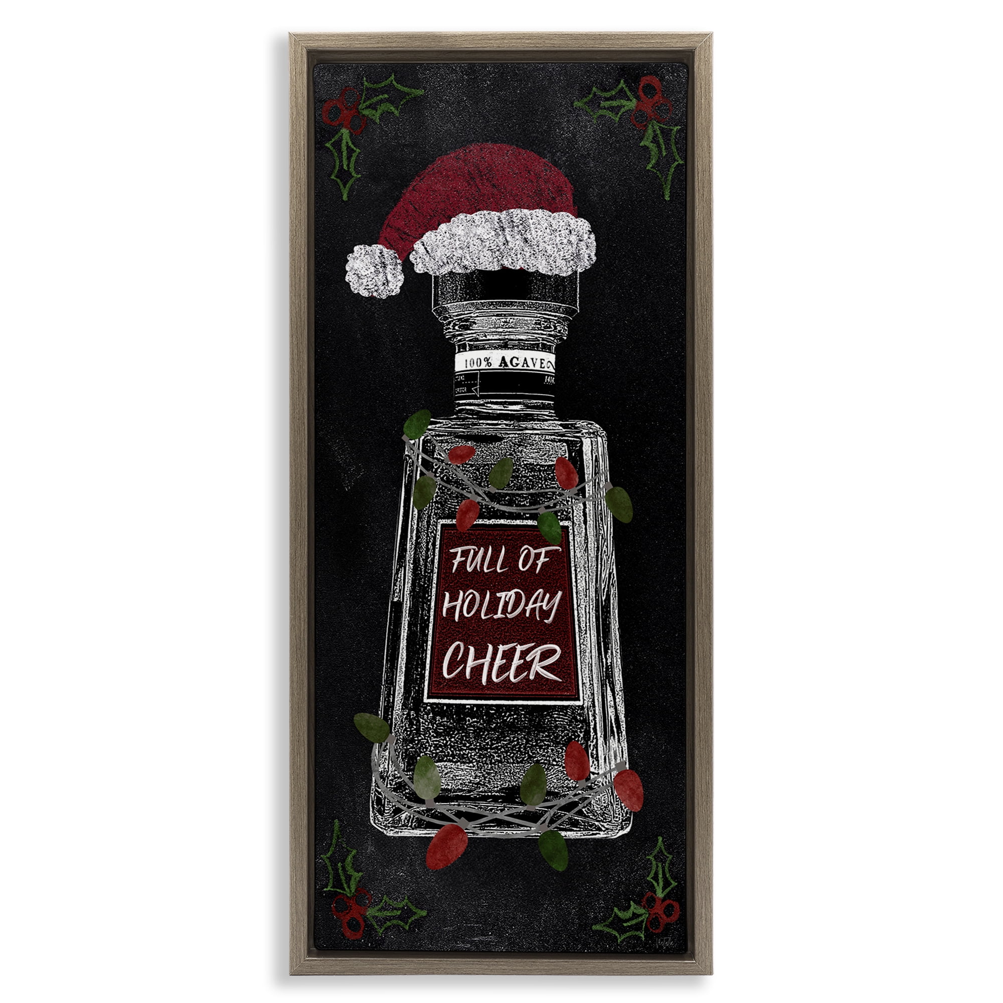 Stupell Industries Holiday Cheer Bottle Holiday Painting Brown Floater Framed Canvas Art Prints Wall Art, 11 x 25