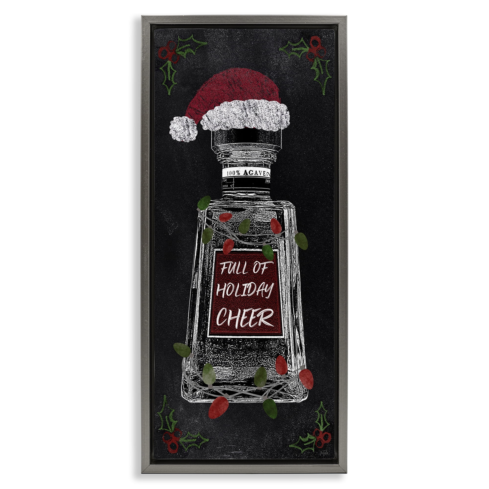 Stupell Industries Holiday Cheer Bottle Holiday Painting Gray Floater Framed Canvas Art Prints Wall Art, 15 x 31