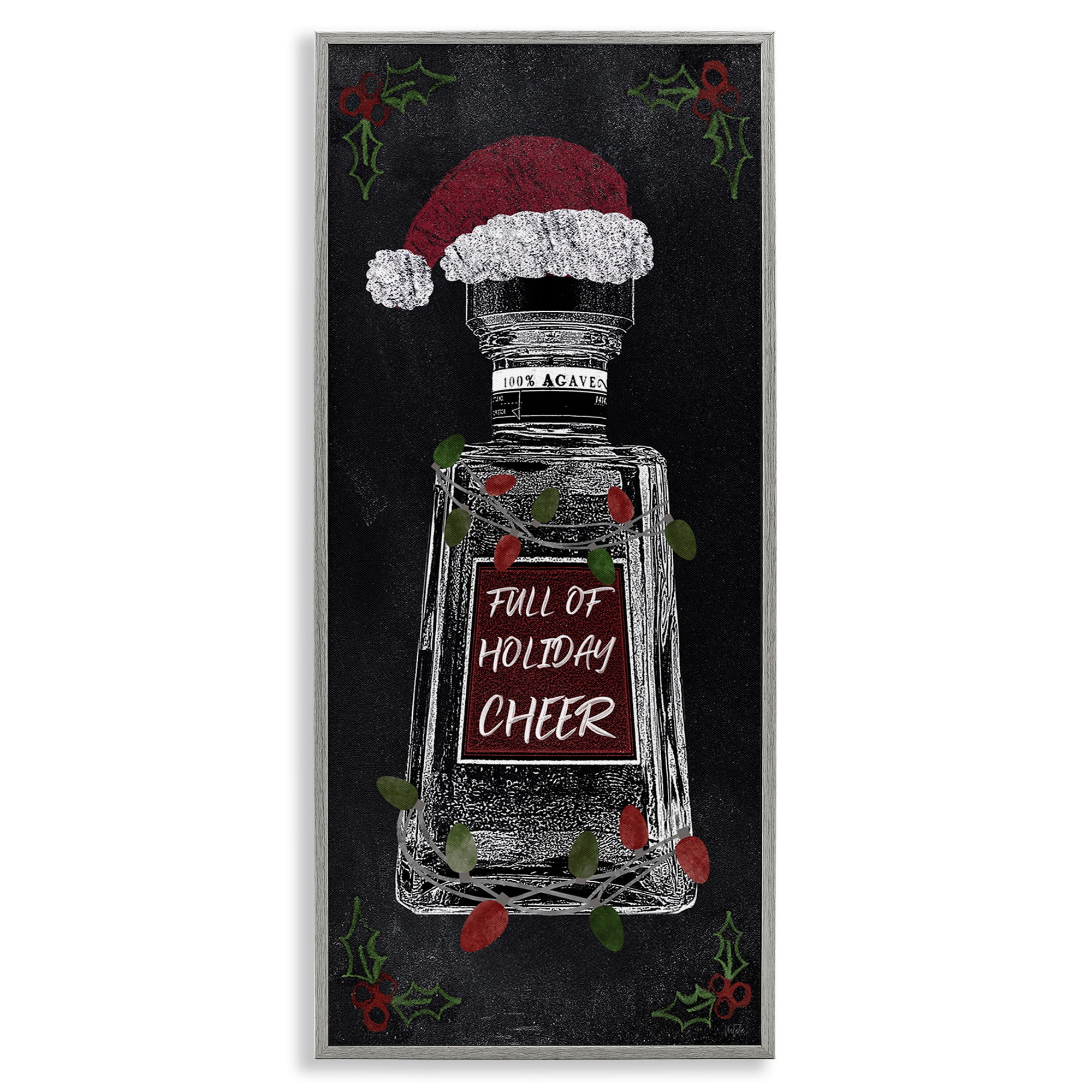 Stupell Industries Holiday Cheer Bottle Holiday Painting Gray Framed Art Prints Wall Art, 13 x 30