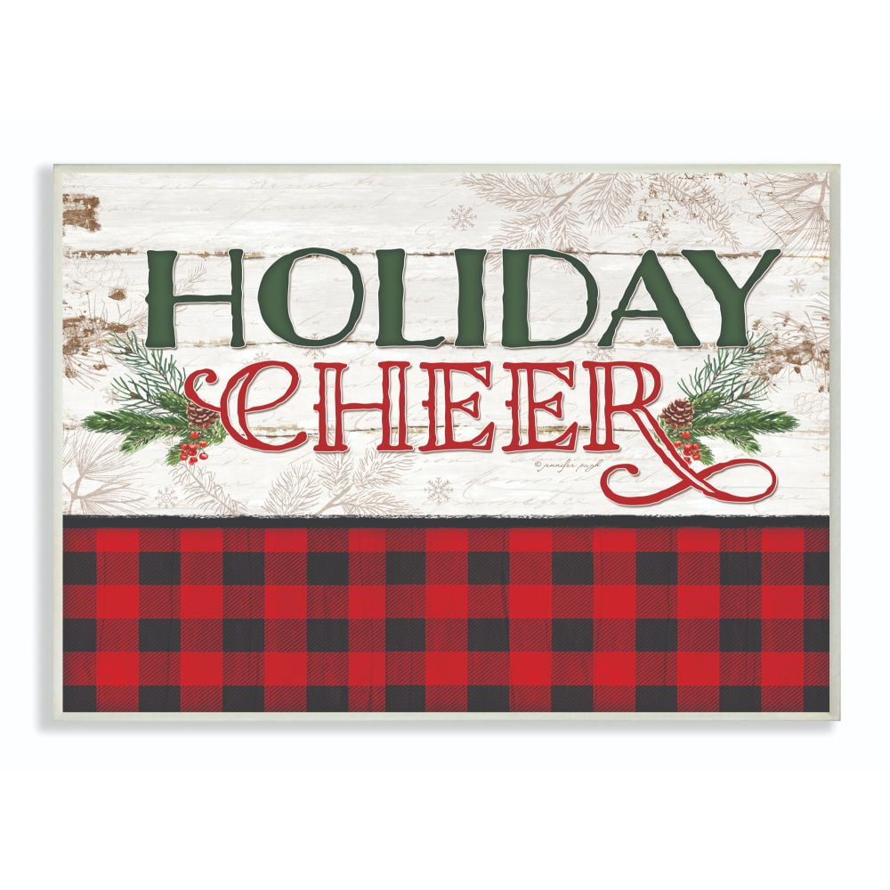 Stupell Industries Holiday Cheer Red Plaid Christmas Word Design Wood Wall Art By Artist Jennifer Pugh