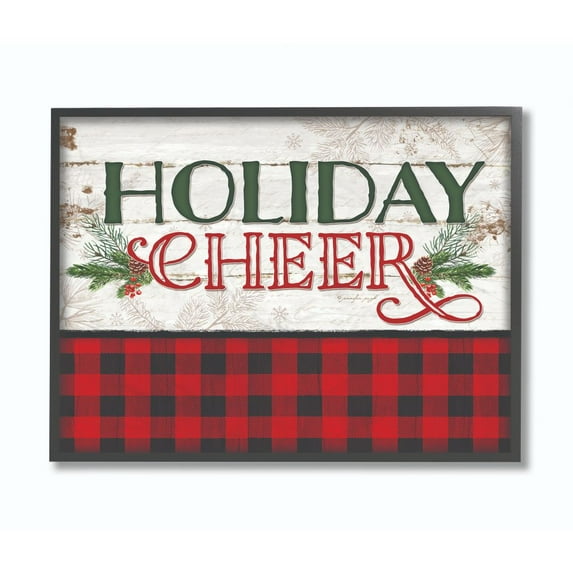 Stupell Industries Holiday Cheer Red Plaid Christmas Word DesignFramed Wall Art By Artist Jennifer Pugh