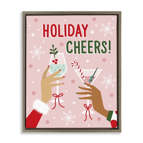 Stupell Industries - Holiday Cheers Celebratory Cocktails Brown Floating Frame Canvas Art, 25 x 31, Made In USA