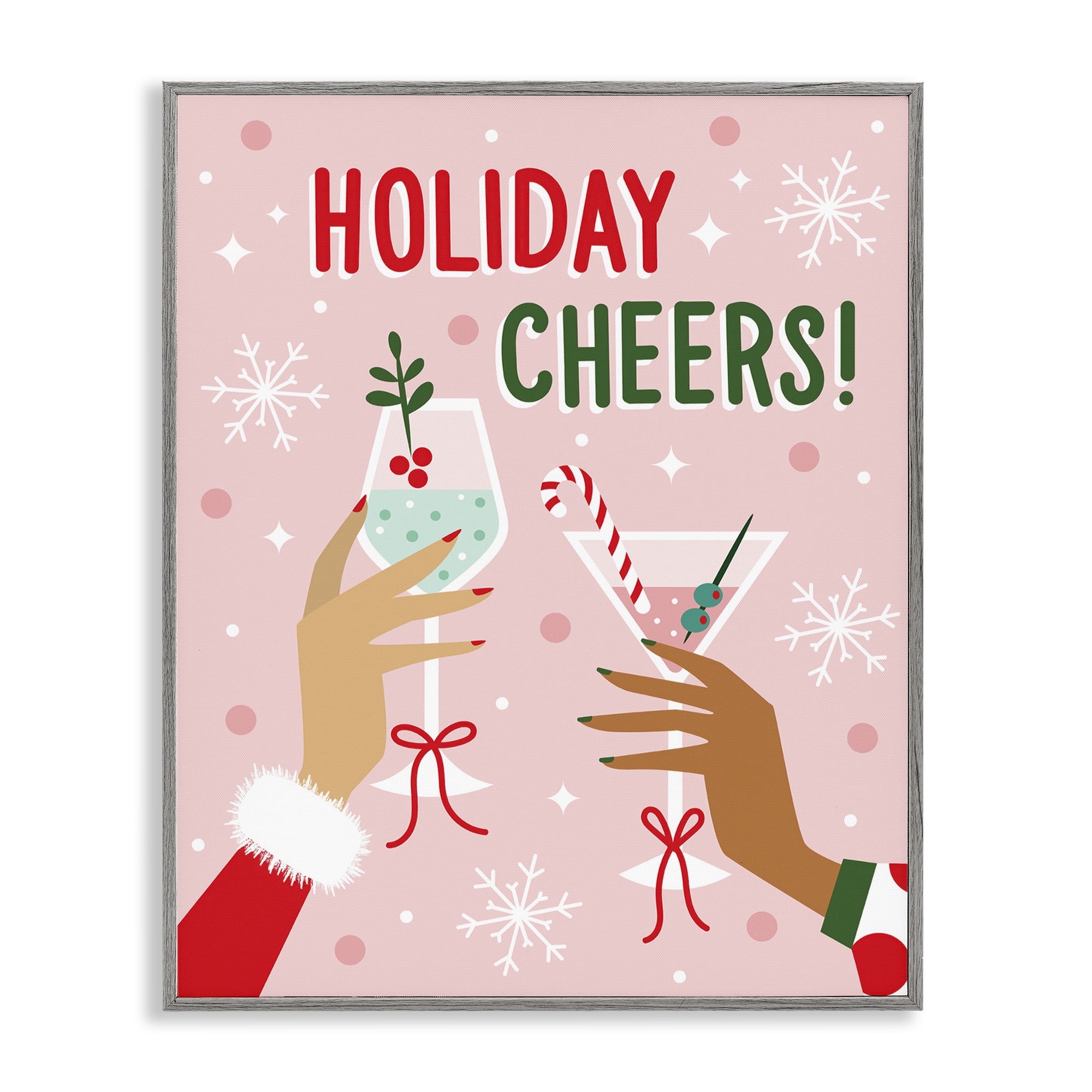 Stupell Industries Holiday Cheers with Cocktails Holiday Painting Gray Framed Art Print Wall Art, 24 x 30