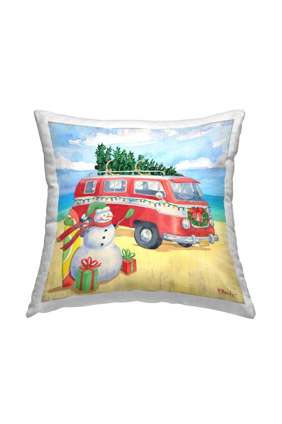Industries Holiday Christmas Beach Van Printed Throw Pillow Design by Paul Brent