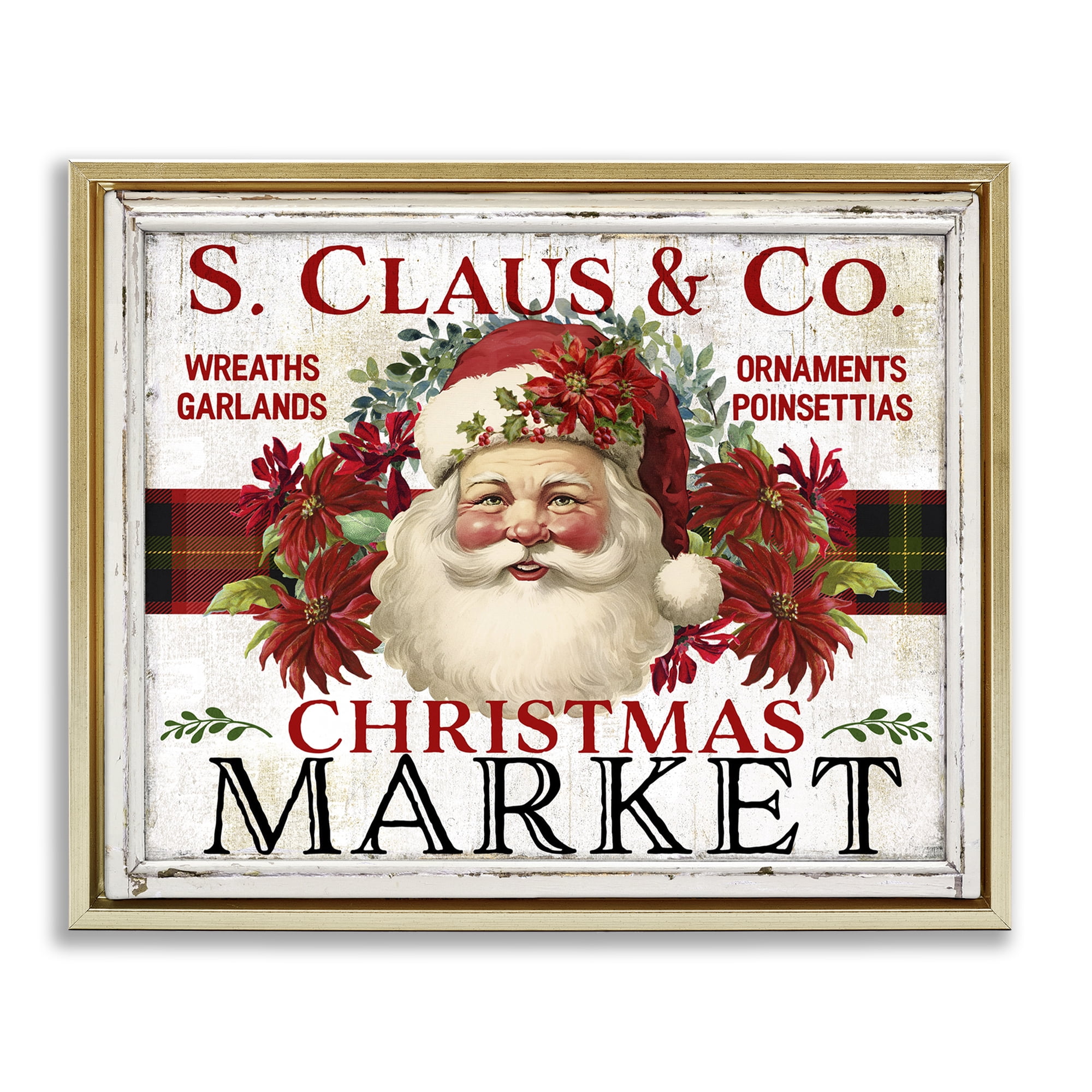Stupell Industries Holiday Christmas Market Holiday Painting Gold Floater Framed Canvas Art Prints Wall Art, 31 x 25
