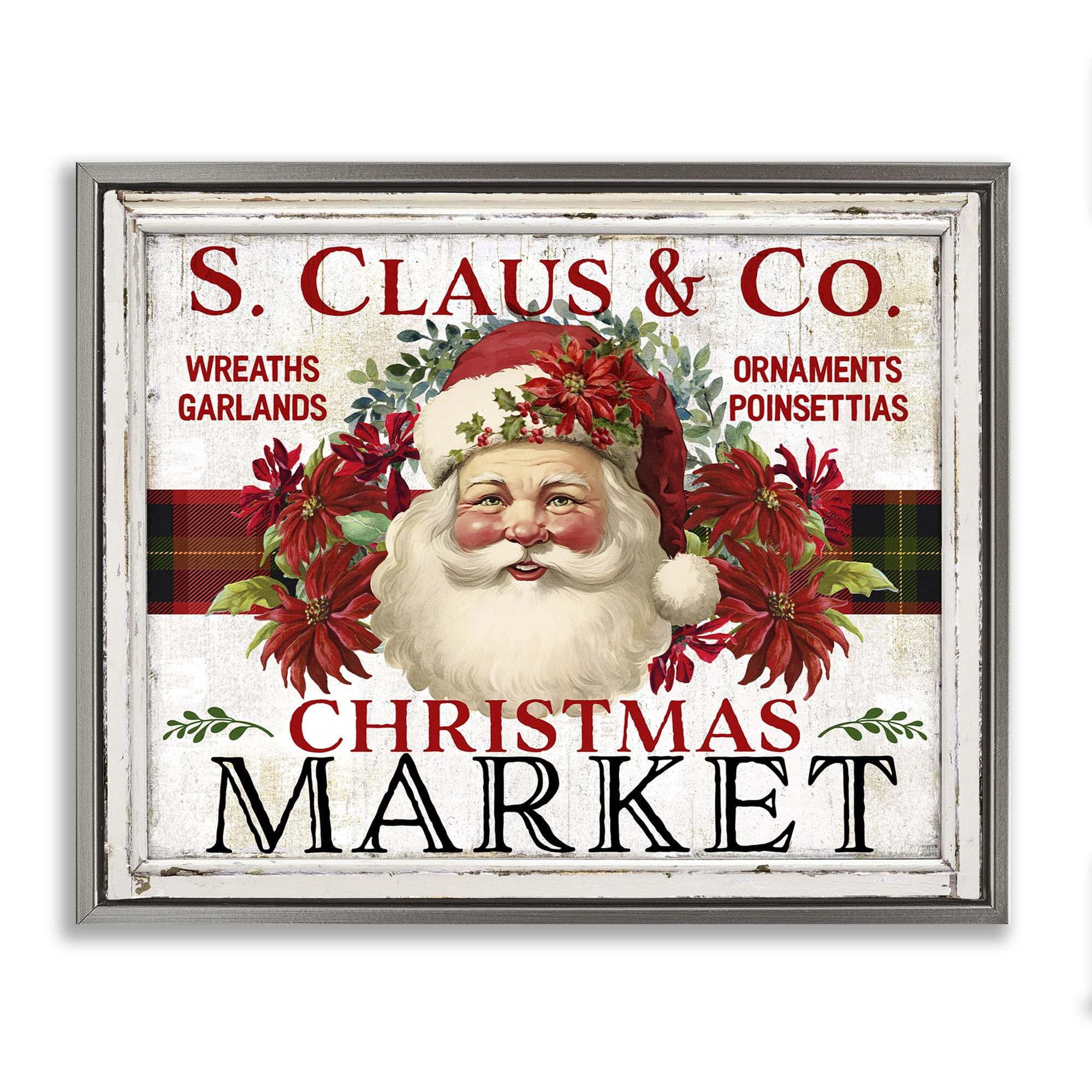Stupell Industries Holiday Christmas Market Holiday Painting Gray Floater Framed Canvas Art Prints Wall Art, 31 x 25