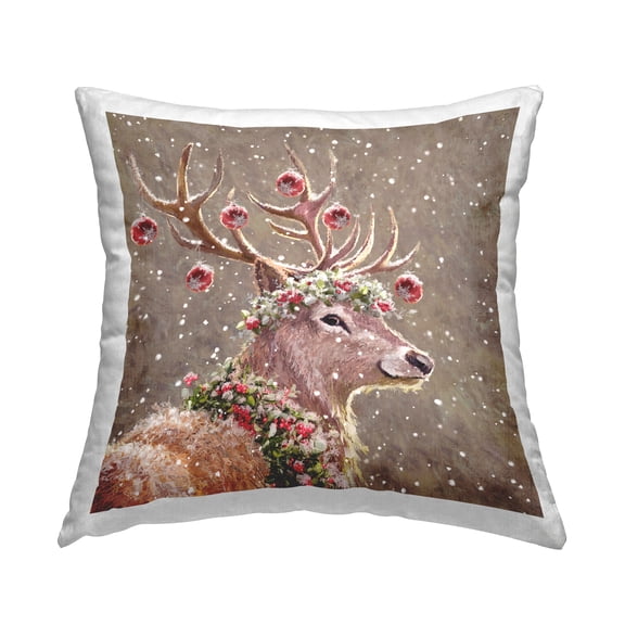 Stupell Industries Holiday Deer Festive Baubles Printed Throw Pillow Design by Pip Wilson