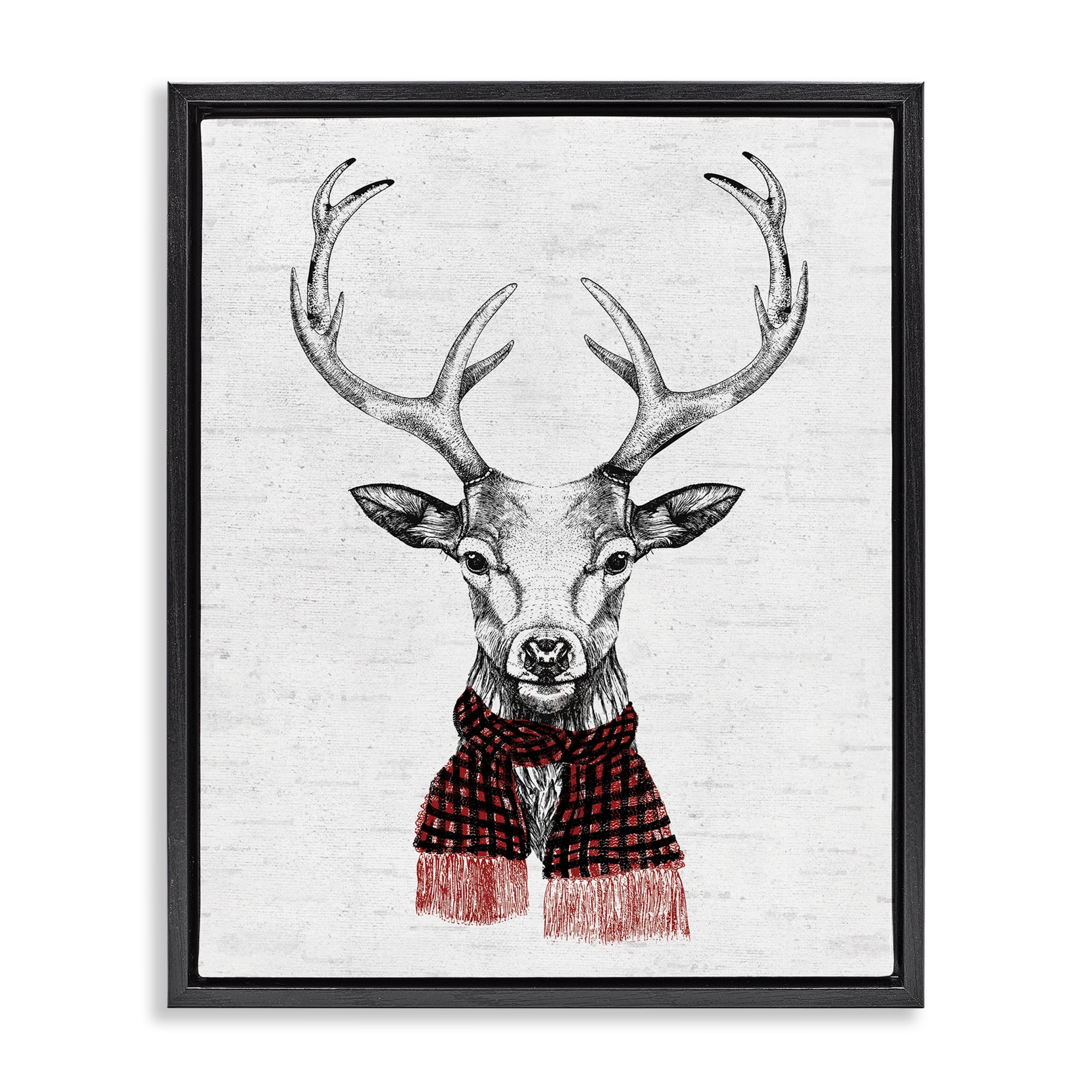 Stupell Industries Holiday Deer with Scarf Animals & Insects Painting Black Floater Framed Canvas Art Print Wall Art, 17 x 21