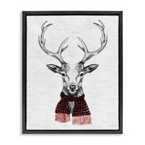 Stupell Industries Holiday Deer with Scarf Animals & Insects Painting Black Floater Framed Canvas Art Print Wall Art, 17 x 21