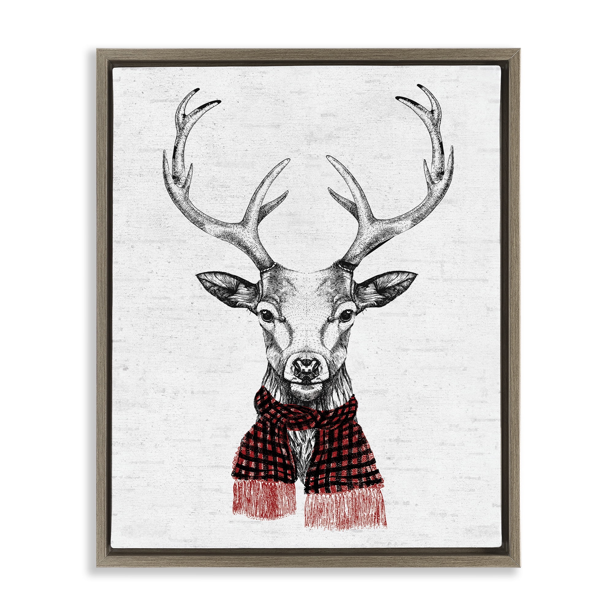 Stupell Industries Holiday Deer with Scarf Animals & Insects Painting Brown Floater Framed Canvas Art Print Wall Art, 17 x 21