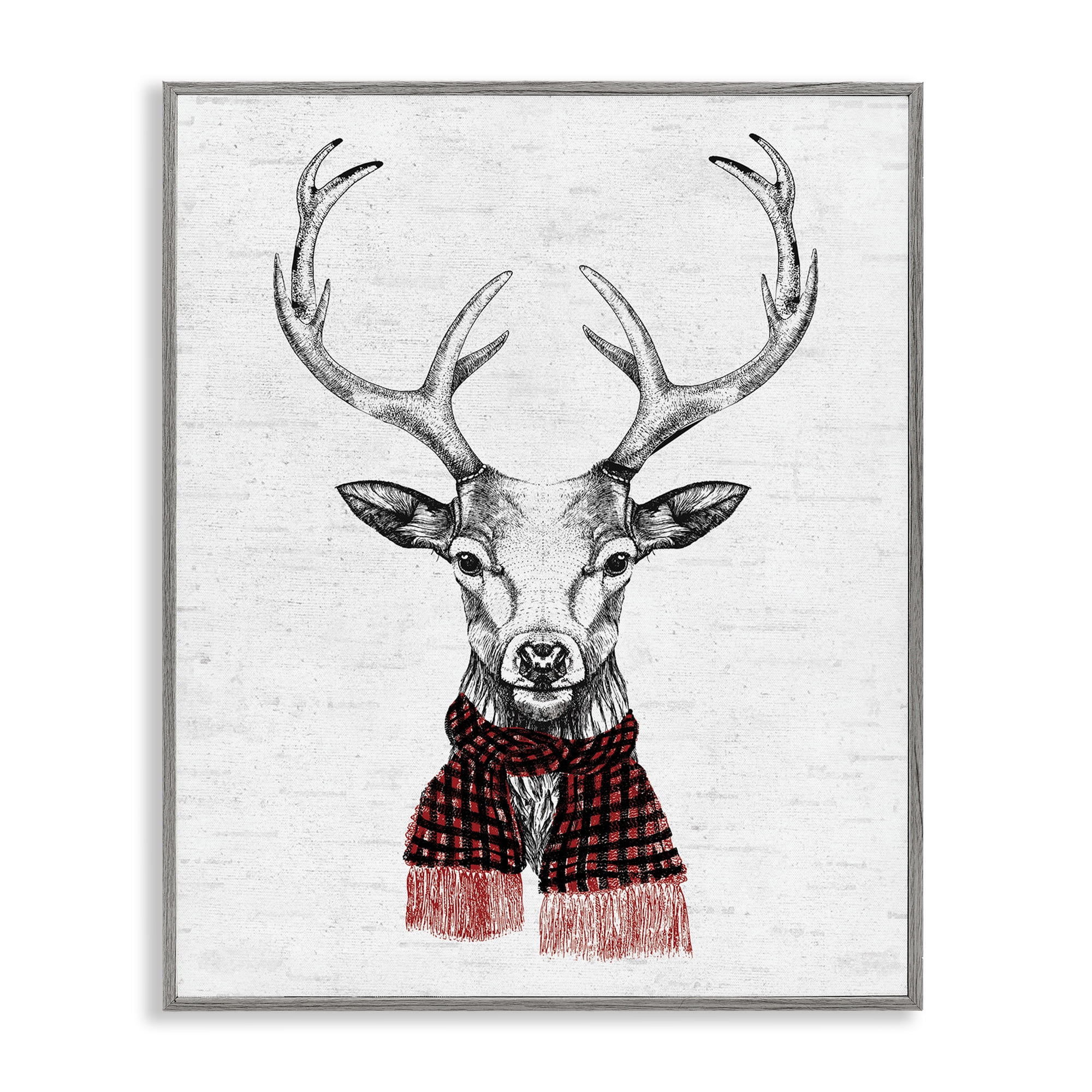 Stupell Industries Holiday Deer with Scarf Animals & Insects Painting Gray Framed Art Print Wall Art, 16 x 20