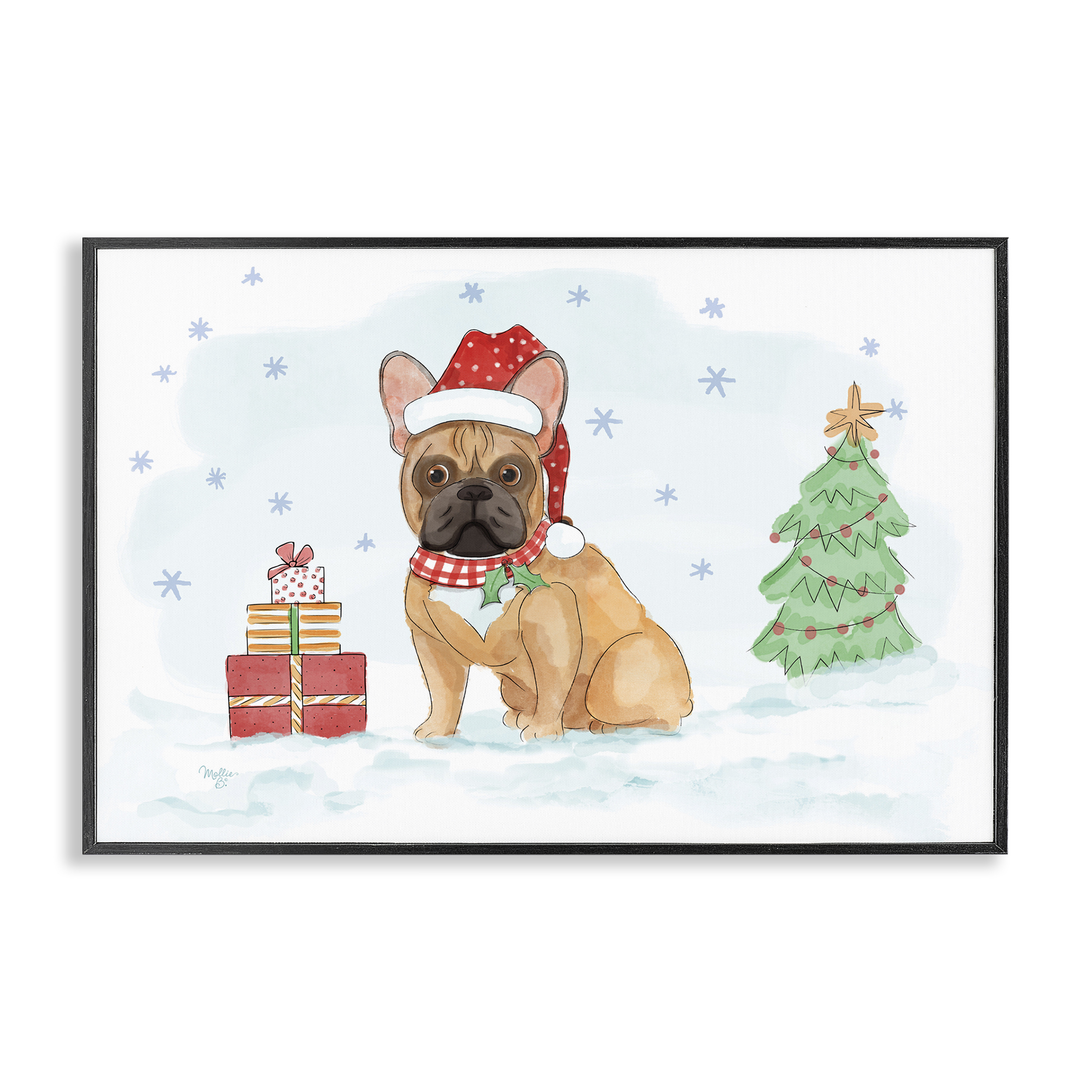 Stupell Industries Holiday Dog in Snow Holiday Painting Black Framed Art Prints Wall Art, 30 x 20