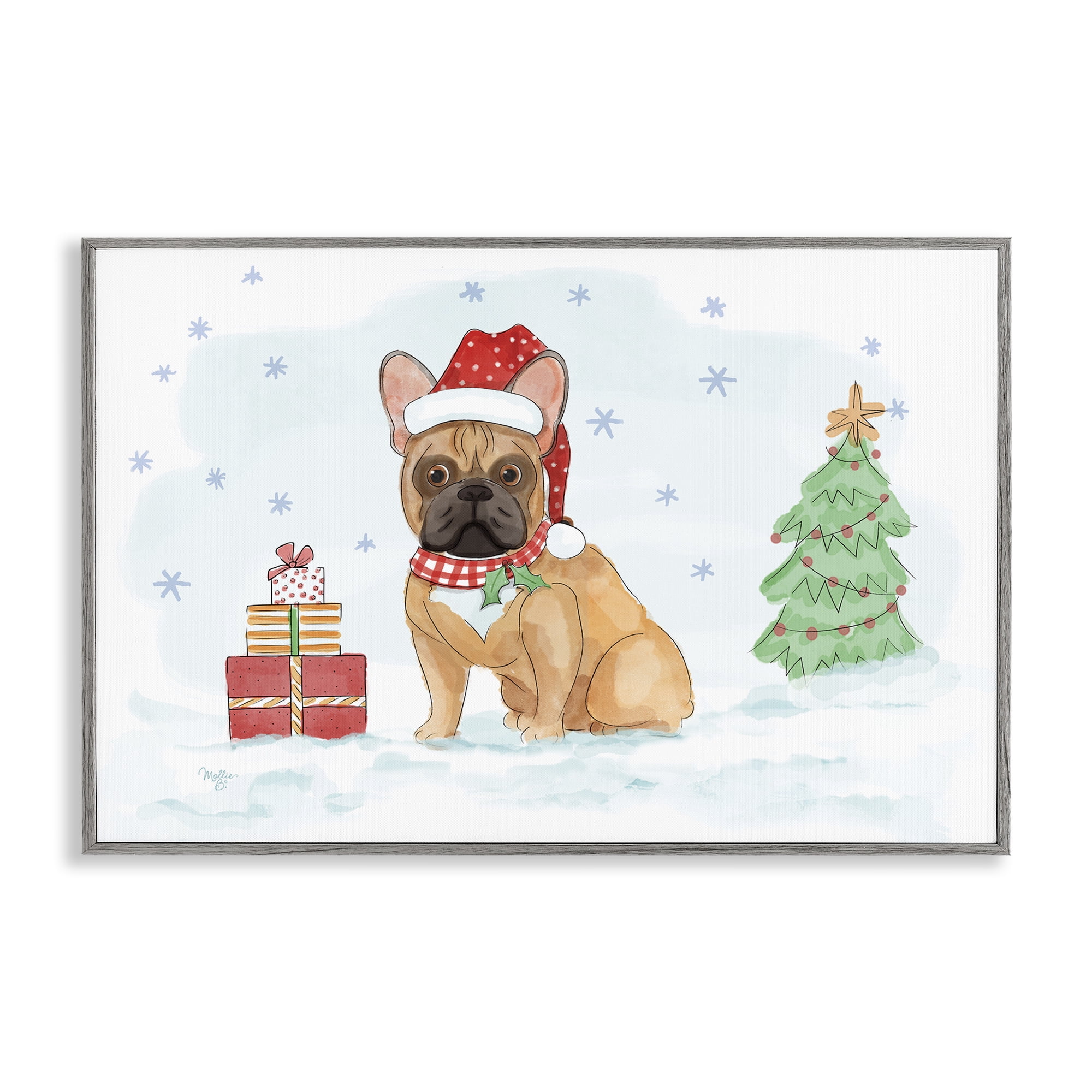 Stupell Industries Holiday Dog in Snow Holiday Painting Gray Framed Art Prints Wall Art, 24 x 16