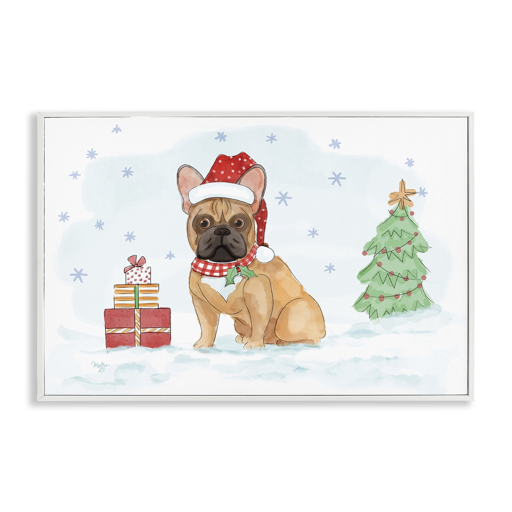 Stupell Industries Holiday Dog in Snow Holiday Painting White Framed Art Prints Wall Art, 24 x 16