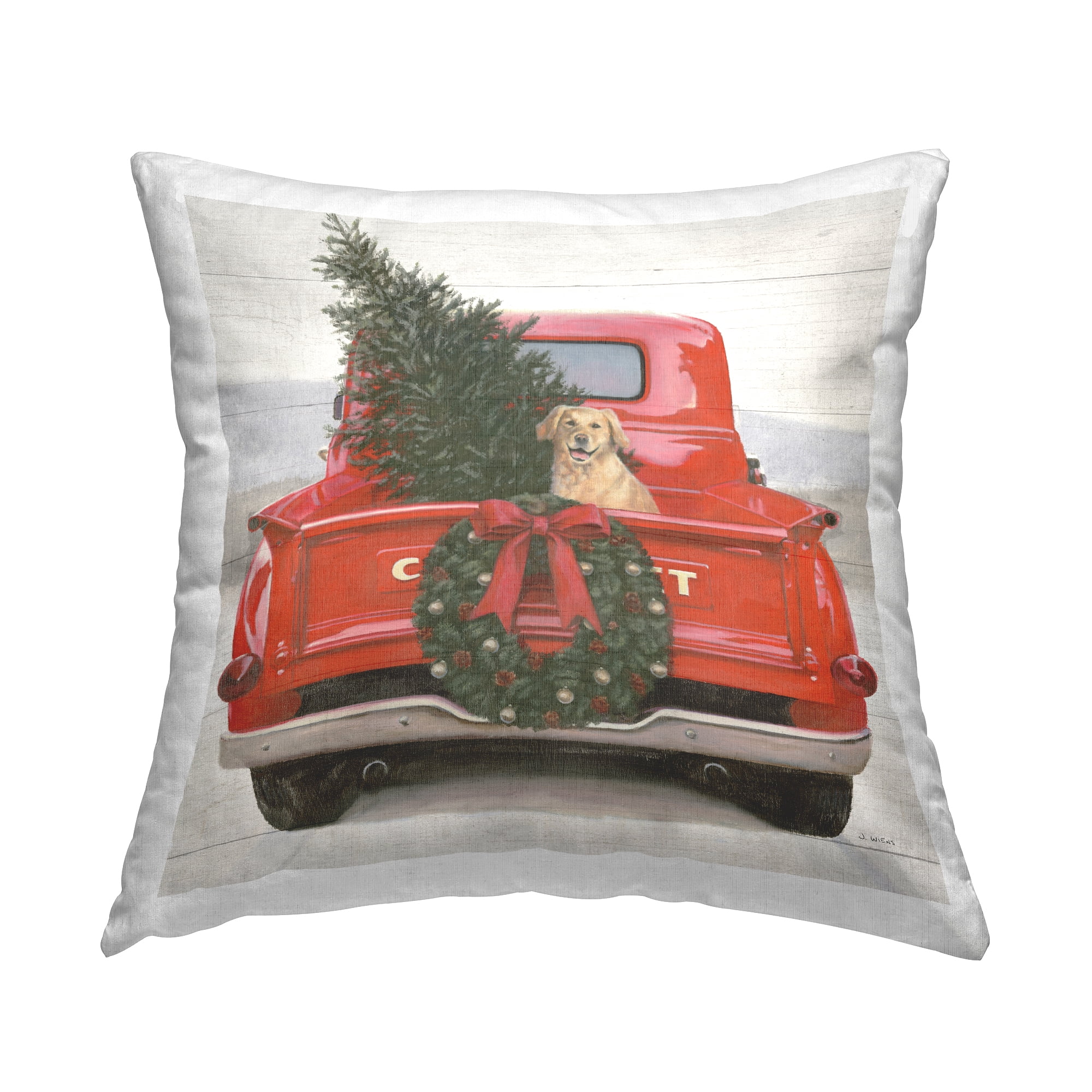 Merry Christmas Red Truck 18" Square Indoor/Outdoor Pillow