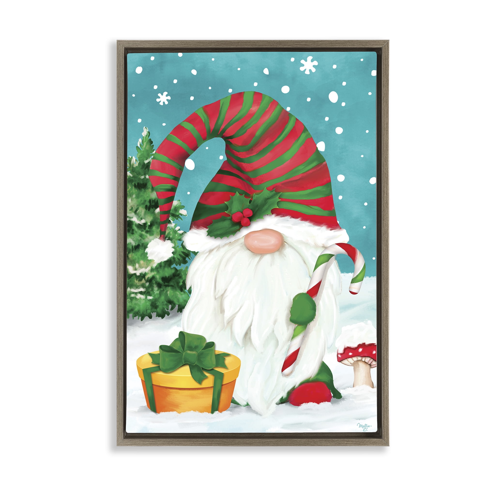 Stupell Industries Holiday Elf & Gifts Holiday Painting Brown Floater Framed Art Print Wall Art, 21 x 31