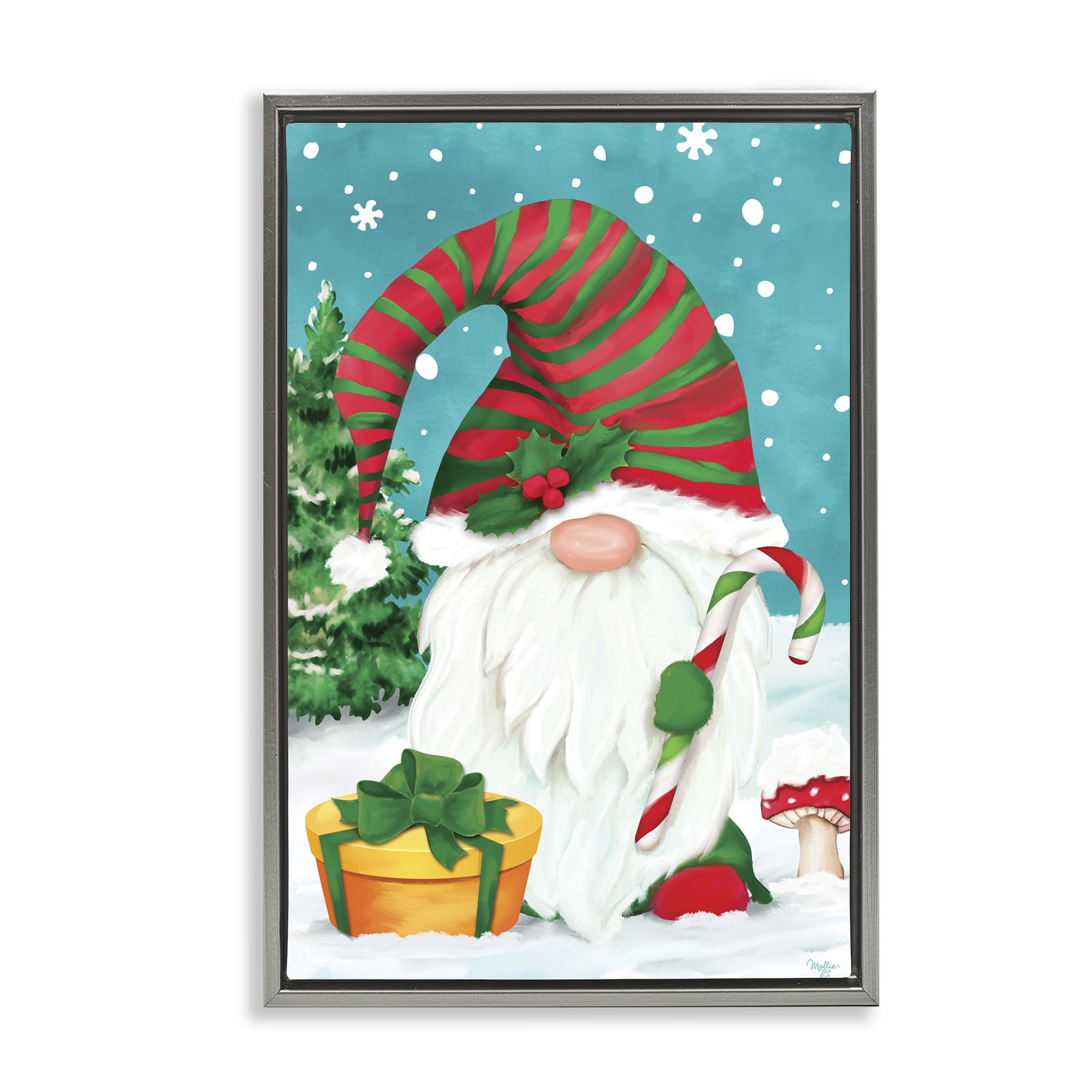 Stupell Industries Holiday Elf & Gifts Holiday Painting Gray Floater Framed Art Print Wall Art, 21 x 31