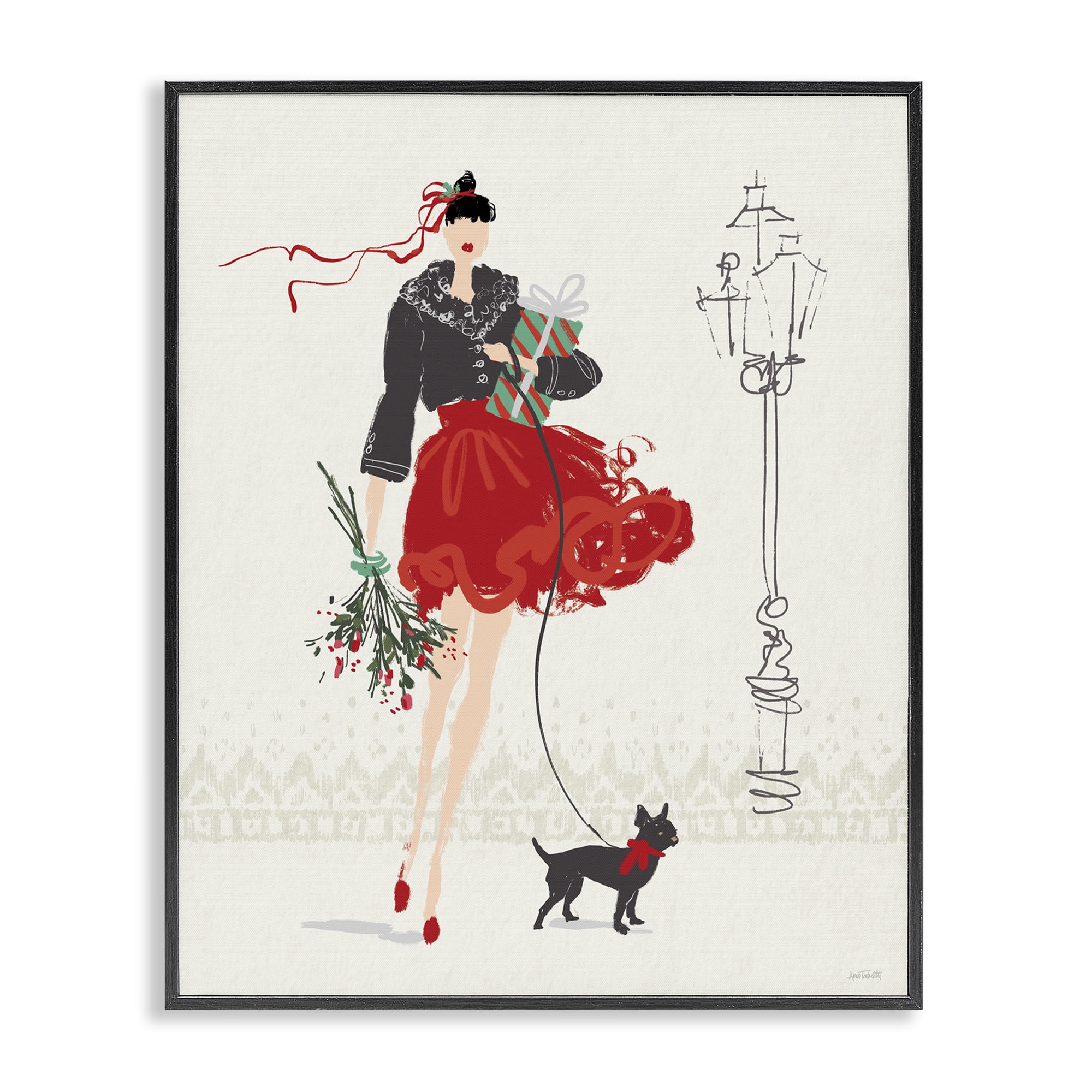 Stupell Industries Holiday Fashionista Girl Holiday Painting Black Framed Art Prints Wall Art, 24 x 30